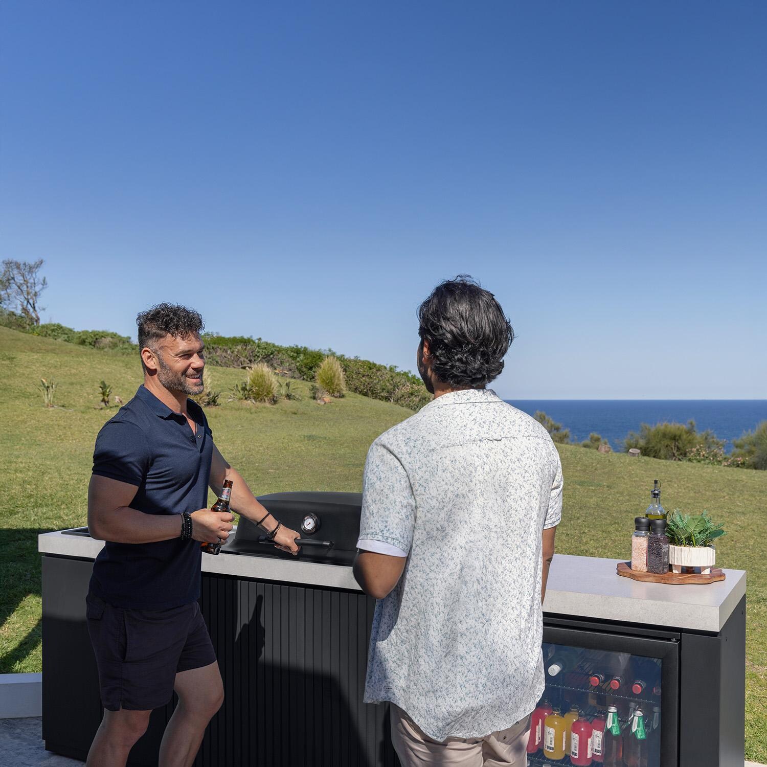 Everdure 9 Ft Outdoor Kitchen Island w/ Marine Grade Aluminum Cabinets in Black - Talking - Lifestyle thumbnail