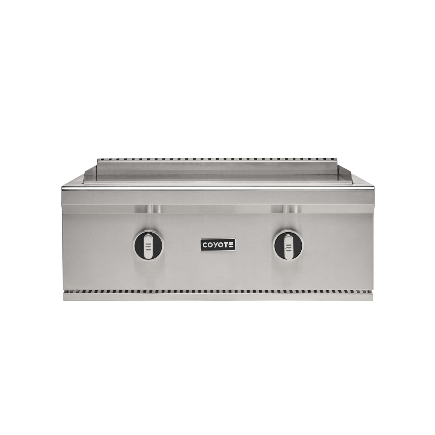 Coyote Outdoor Living C3FTG30NG 30 Inch Built-In Natural Gas Flat Top Grill - Front Lid Off - White Background thumbnail