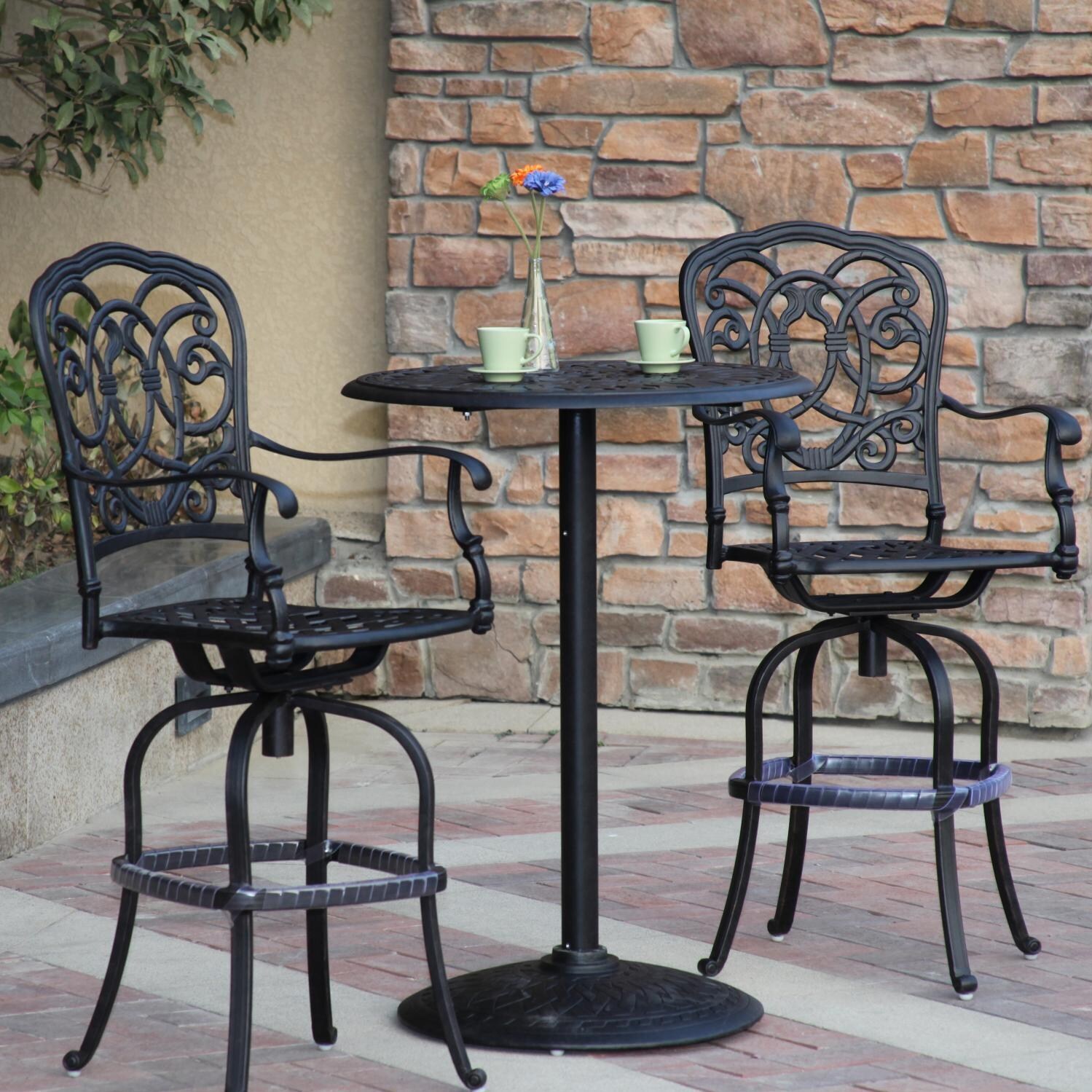 Darlee Florence 3 Piece Cast Aluminum Patio Bar Set With Swivel Bar