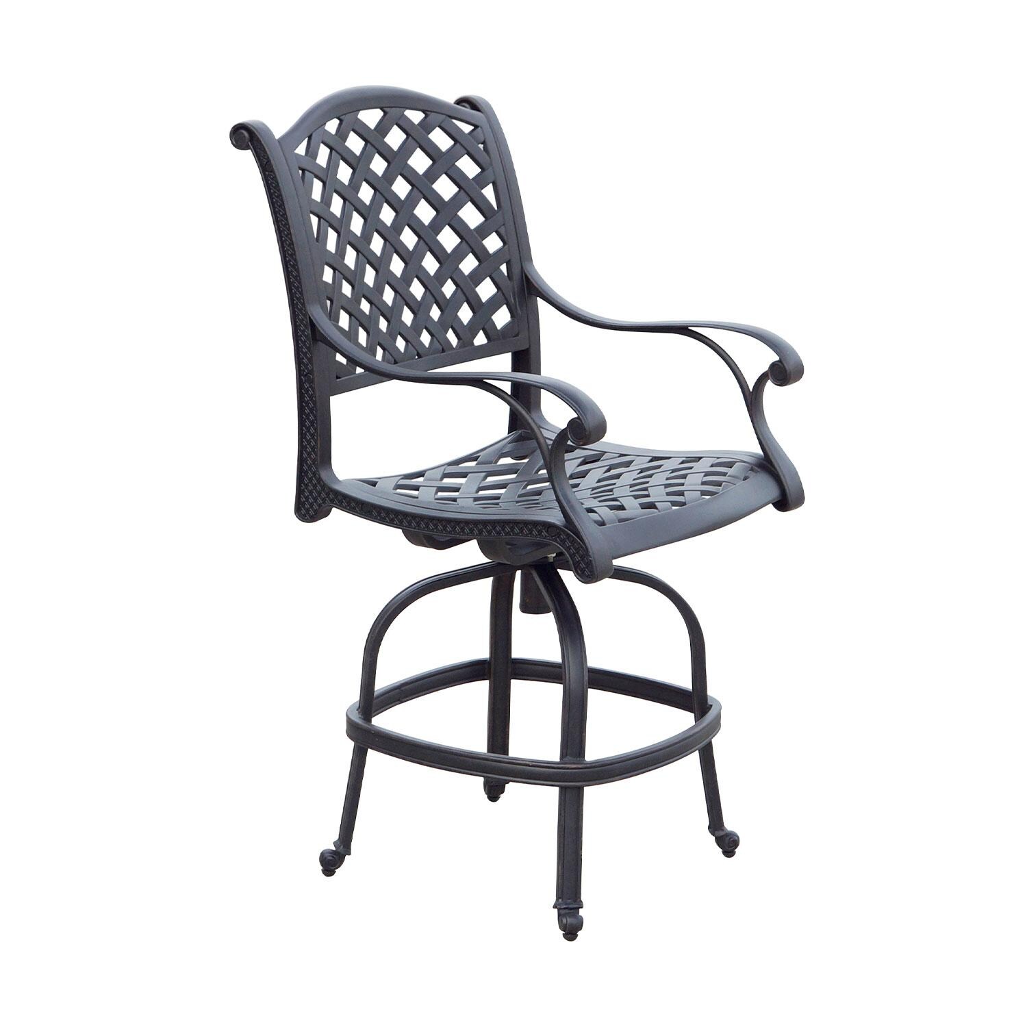 Nassau Cast Aluminum 4 Pc Set Swivel Counter Height Bar Stool Set in Antique Bronze/Red by Darlee - Side View - Shown W/ No Cushion - White Background thumbnail