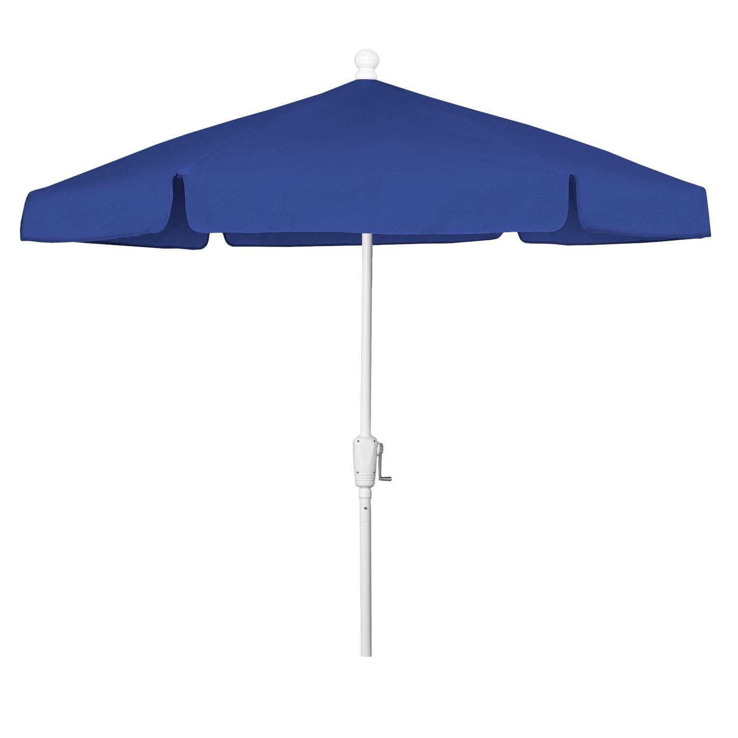 FiberBuilt 7.5 Ft. Aluminum Market Patio Umbrella W/ Crank Lift - White Pole / Pacific Blue Vinyl