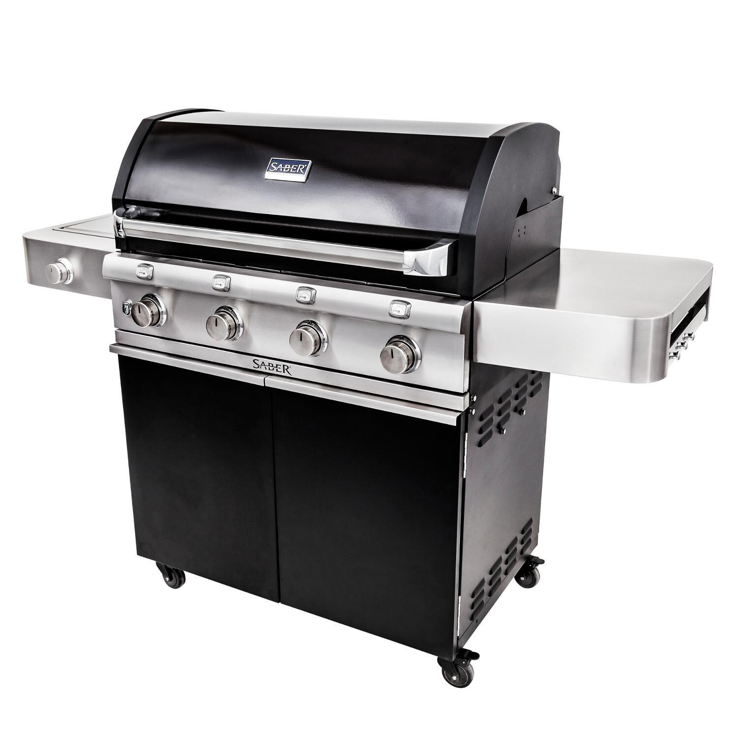 Saber Deluxe R67CC1117 Black 670 40-Inch 4-Burner Infrared Propane Gas Grill With Side Burner - Angled View thumbnail