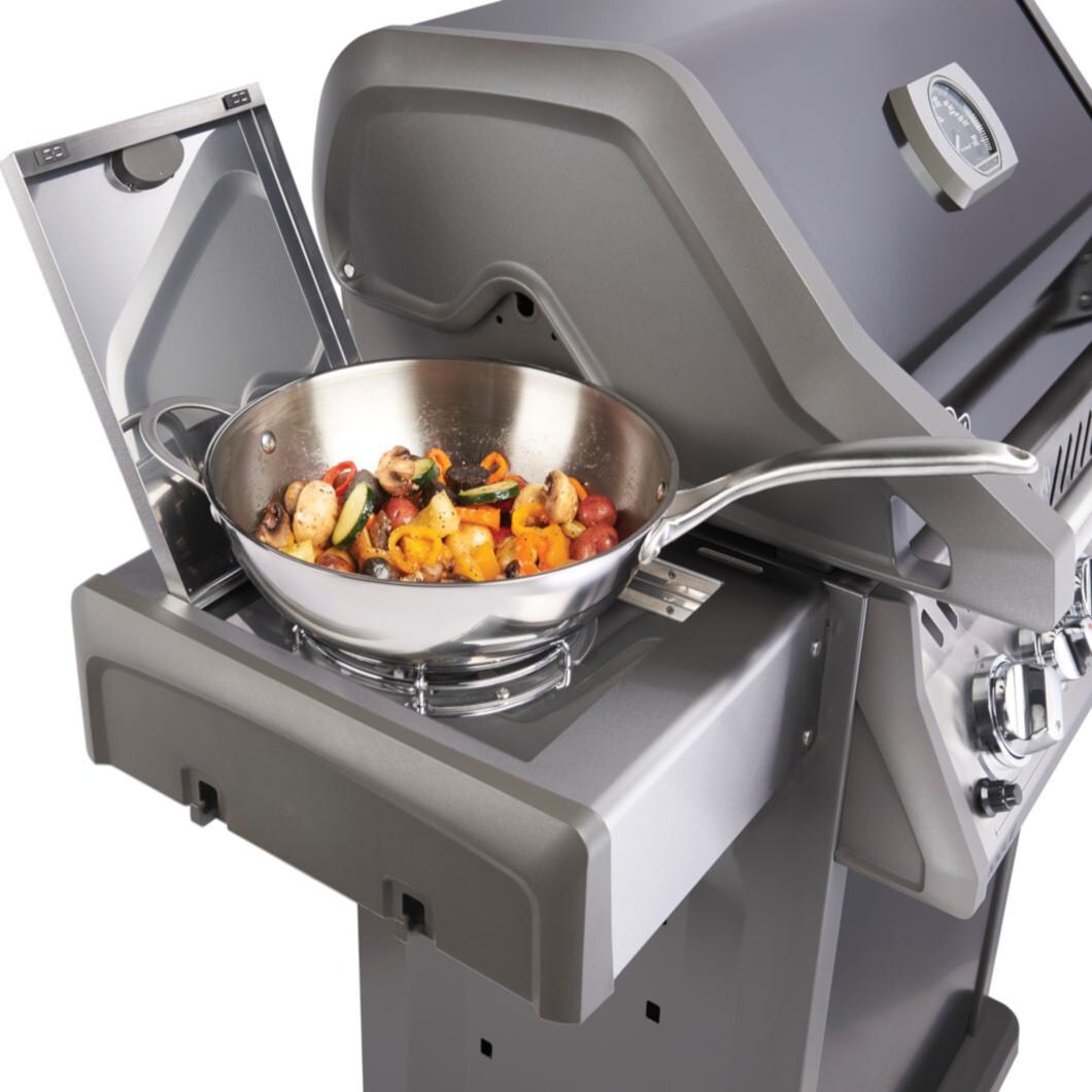 Napoleon Rogue 425 Propane Gas Grill with Range Side Burner - R425SBPSS (2019) - Side Burner with Food thumbnail