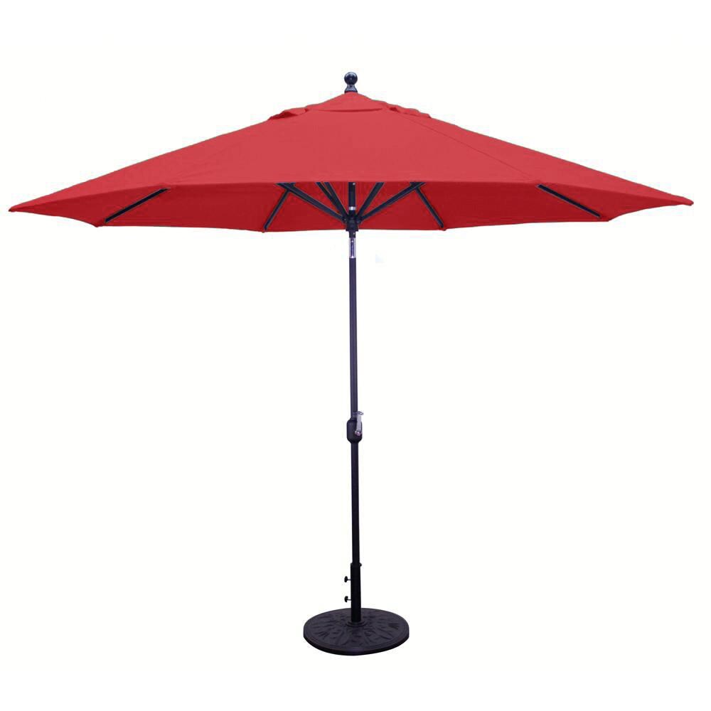 Galtech 11 Ft. Octagonal Aluminum Patio Umbrella W/ Crank Lift & Deluxe Auto Tilt - Black Frame W/ Jockey Red Sunbrella Fabric (Umbrella Base Not Included) thumbnail