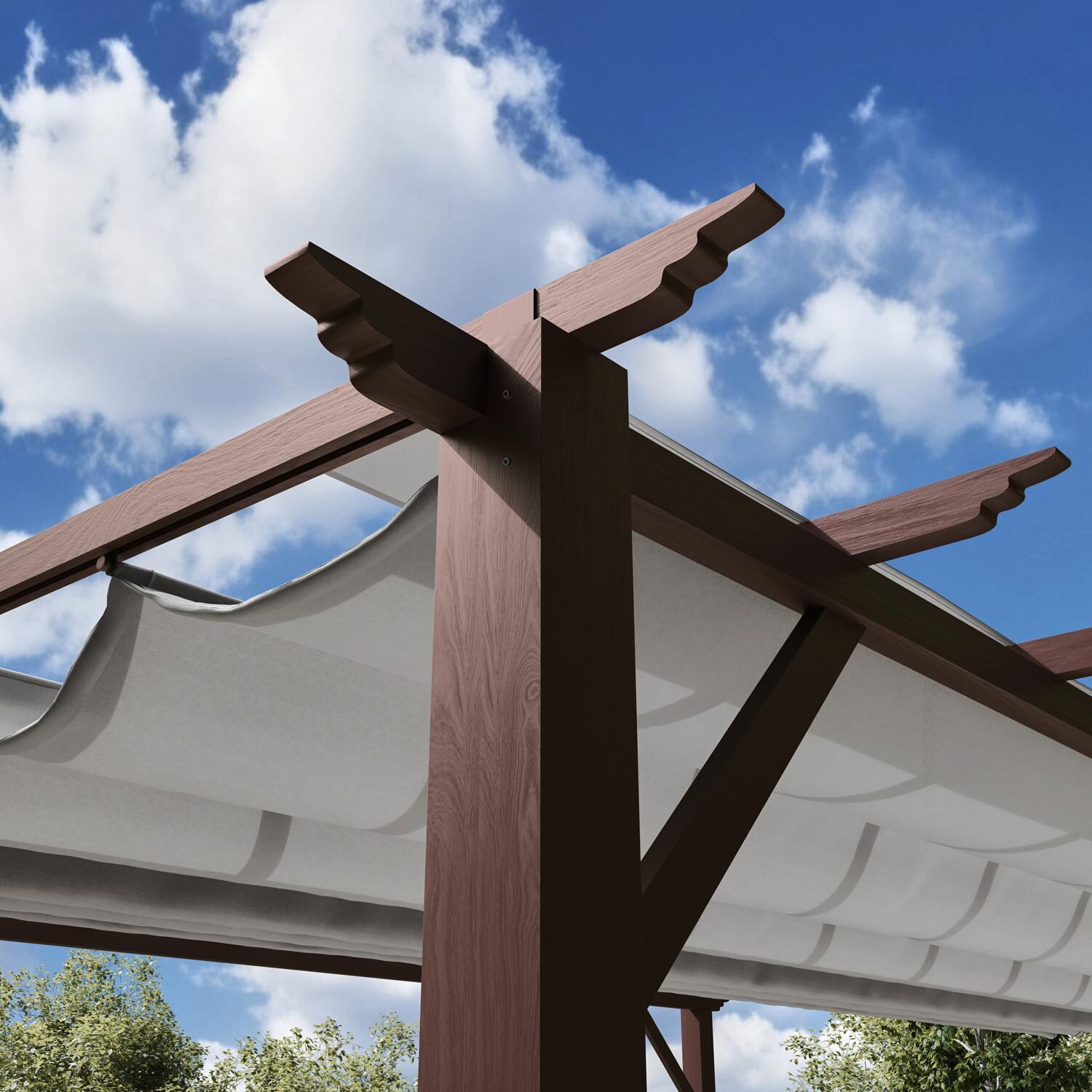 Paragon Outdoor PR16WD2G Florence 11' x 16' Chilean Ipe Pergola w/ Gray Canopy - Beam & Canopy - Lifestyle thumbnail