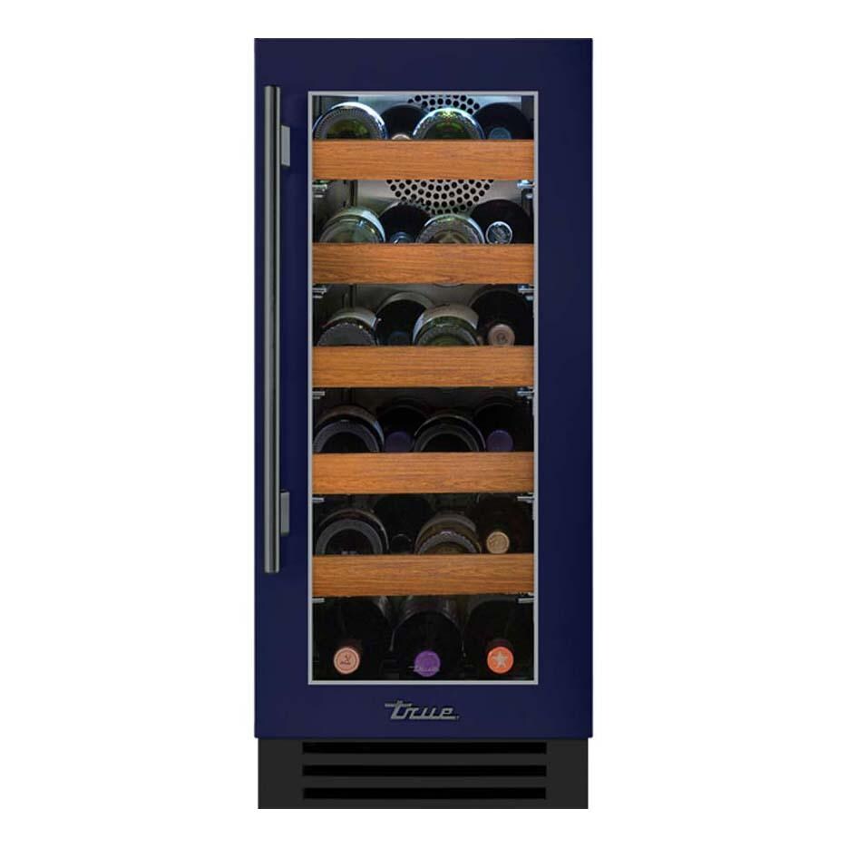 True TWC-15-R-OG-C~DSK-078-H05 15 Inch 23 Bottle Right Hinge Glass Door Outdoor Wine Cabinet - Cobalt w/ Pewter Handle - White Background thumbnail