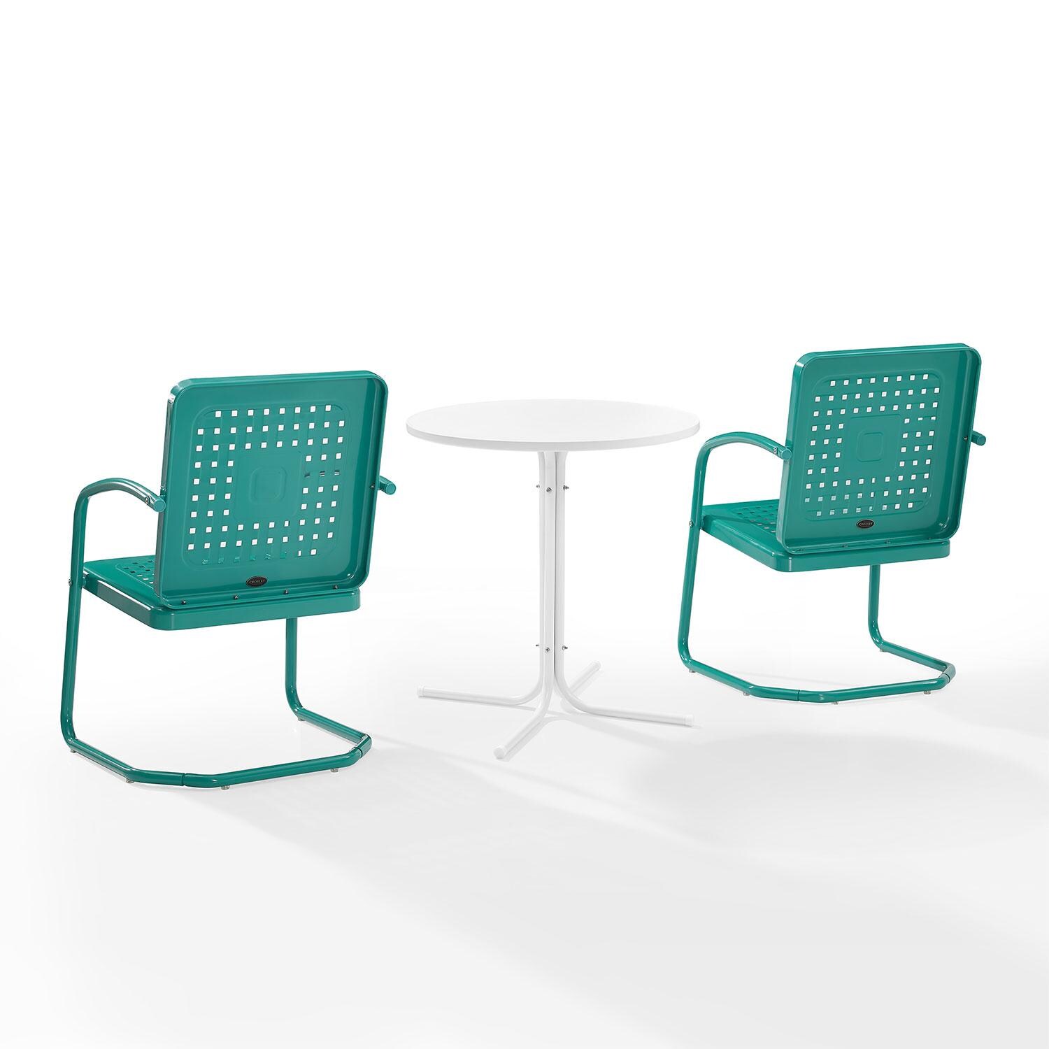 Ultimate Patio UP-32242TU 3Pc Retro Outdoor Bistro Set in Turquoise - Rear Back - White Background thumbnail