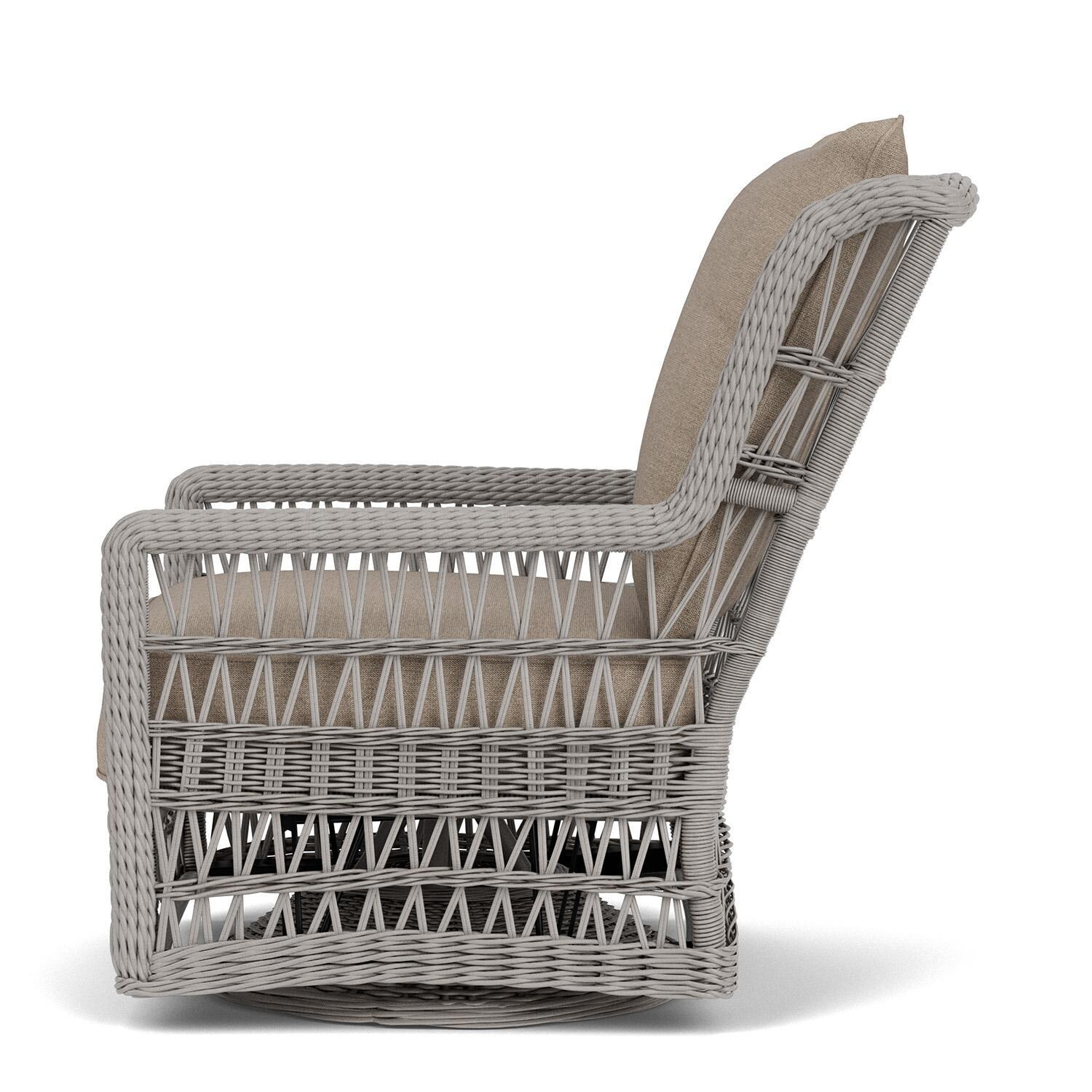 Lloyd Flanders Mackinac High Back Swivel Glider Lounge Chair in Putty Finish with Demo Oatmeal Fabric - Left Side thumbnail