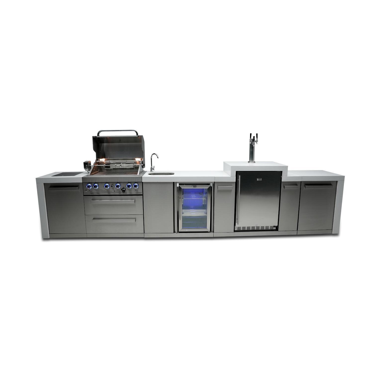Mont Alpi 400 Deluxe Natural Gas Island w/ Kegerator & Beverage Center (Ships Propane w/ Conversion Kit) - Hood Open - White Background thumbnail