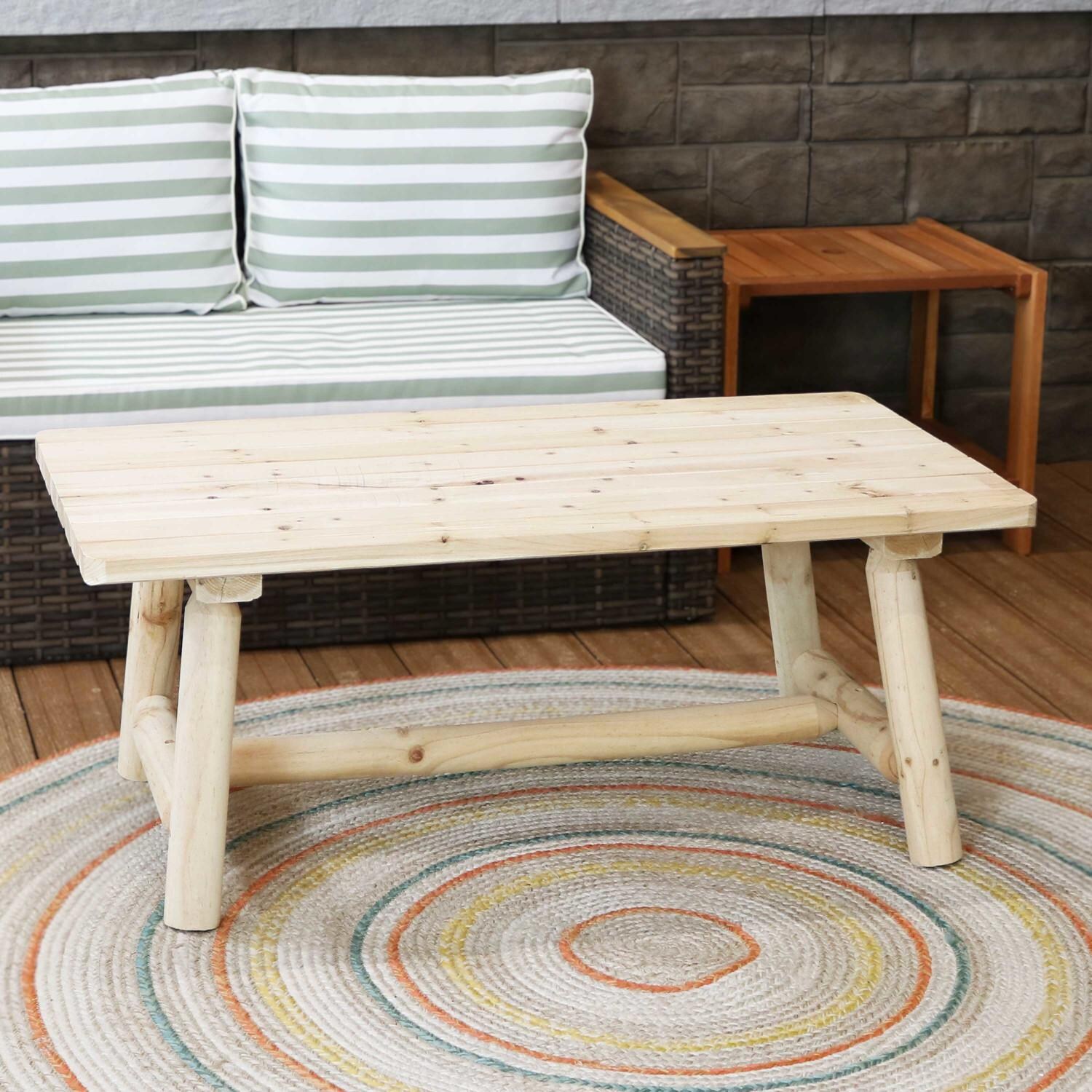 Sunnydaze Decor 41 3/4 X 22 1/4-Inch Rectangular Rustic Log Cabin Style Fir Wood Coffee Table - Unfinished image