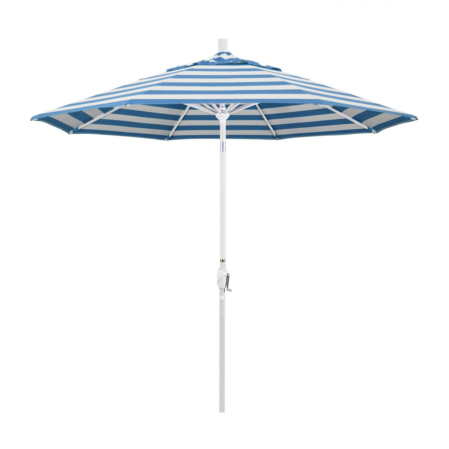 California Umbrella Pacific Trail Series 9 Ft Octagonal Aluminum Push Button Tilt Patio Umbrella W/ Crank Lift - Matted White Frame / Sunbrella Cabana Regatta Canopy