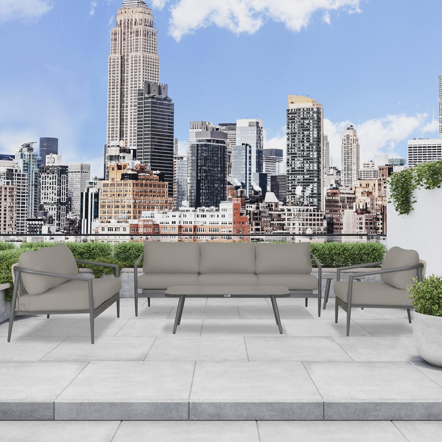 Lakeview Midnight Cove 5 Pc Aluminum Sofa Seating Set in Slate/Pebble Gray/Canvas Charcoal - Lifestyle thumbnail