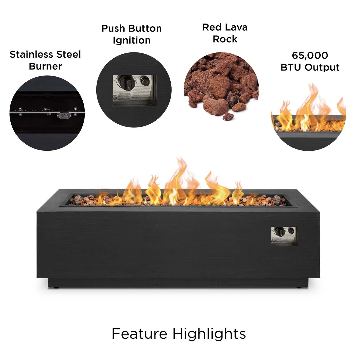 Du Monde 48 Inch Rectangular Iron Propane Fire Pit Table in Gray by Lakeview Outdoor Designs - Features thumbnail