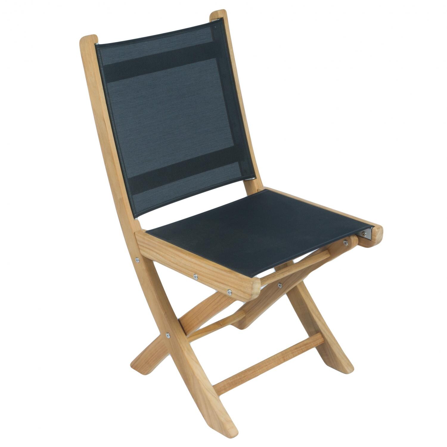 Royal Teak Collection SailMate Folding Teak Patio Dining Side Chair With Black Sling thumbnail