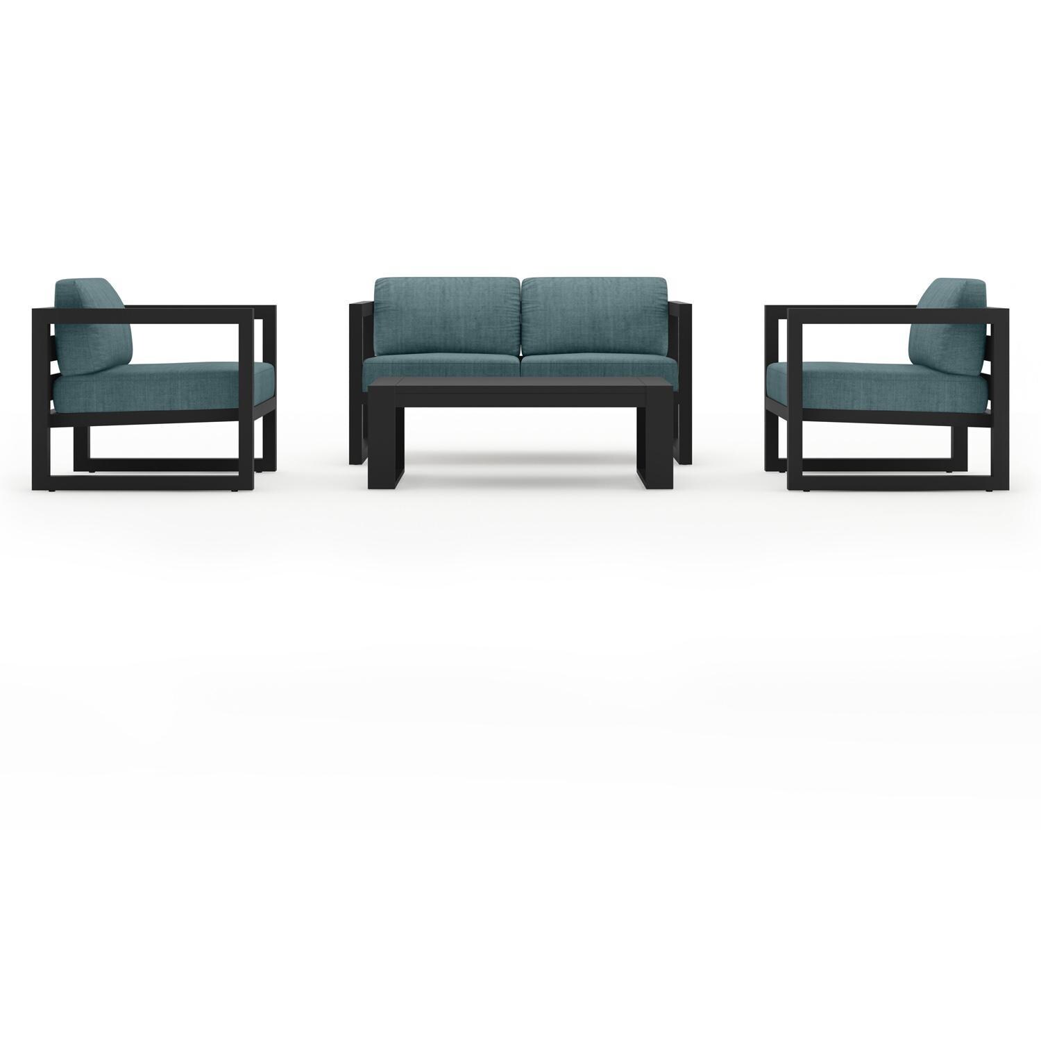 Lakeview MSTYMAS-BK-4SS-CL Misty Cove 4 Pc Aluminum Seating Set in Black w/Loveseat & Cast Lagoon Cushions by Lakeview Outdoor Designs - Set - White Background thumbnail