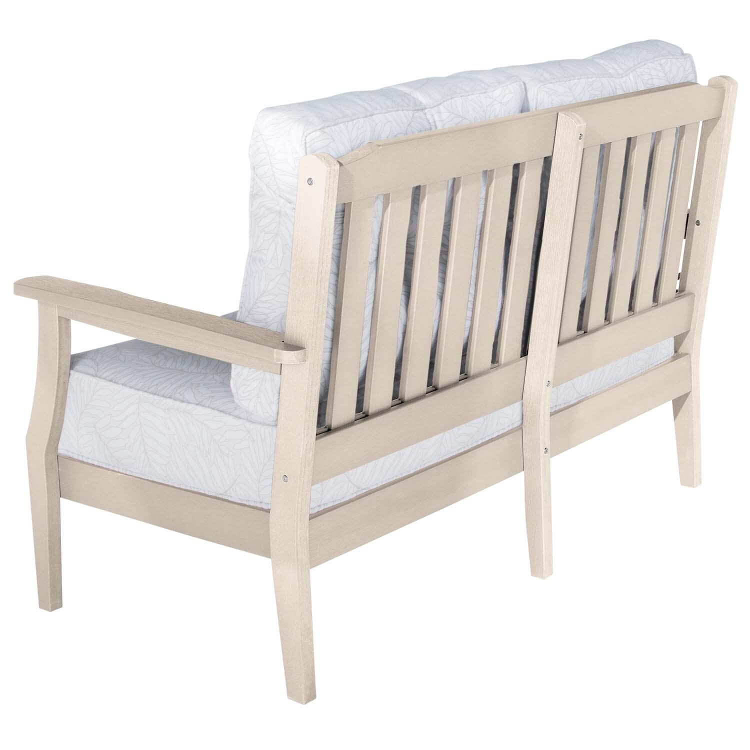 Blushing Bay 2 Person Recycled Plastic Loveseat in Lively Parchment/Whitewash by Lakeview Outdoor Designs - Back View - White Background thumbnail