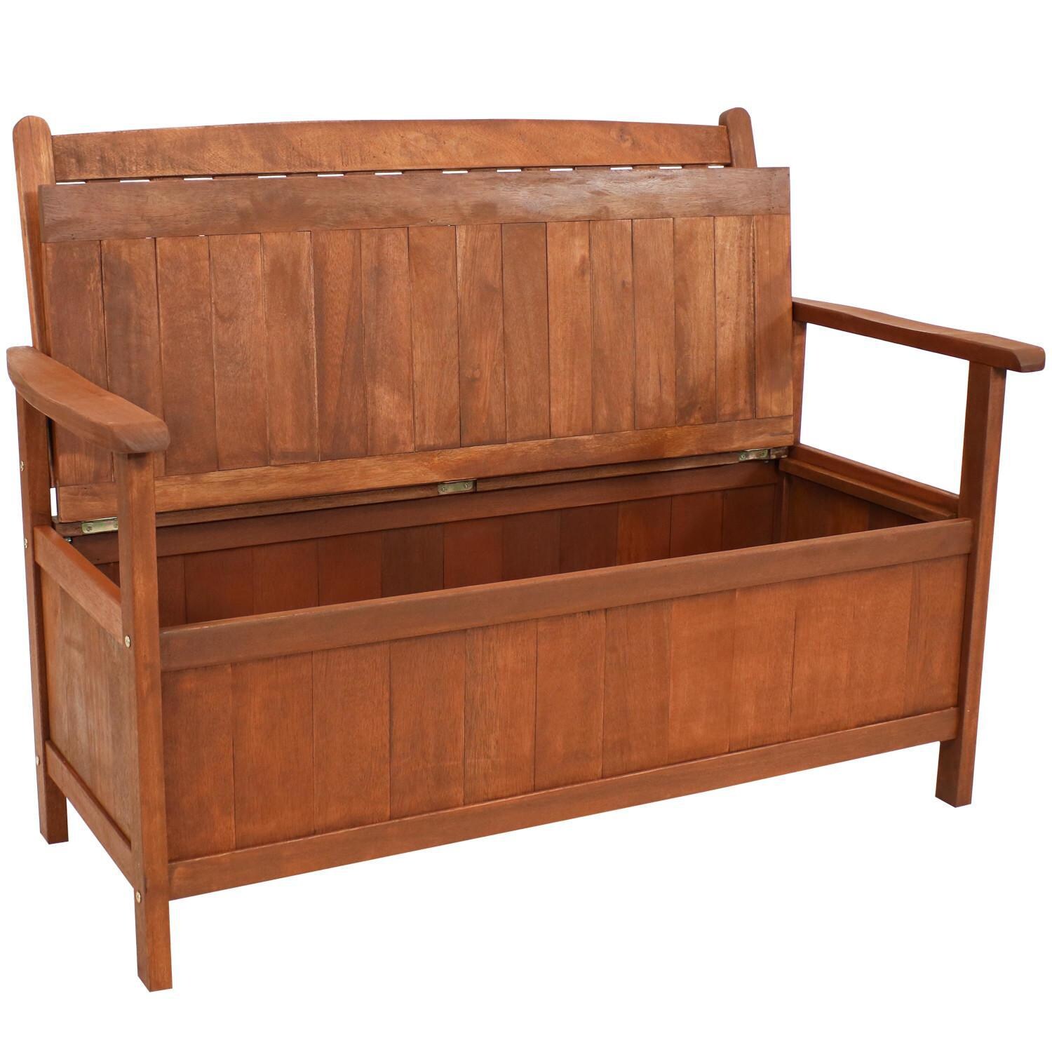 Ultimate Patio Meranti Wood 2-Seat Storage Bench W/ Teak Oil Finish - Open Storage thumbnail