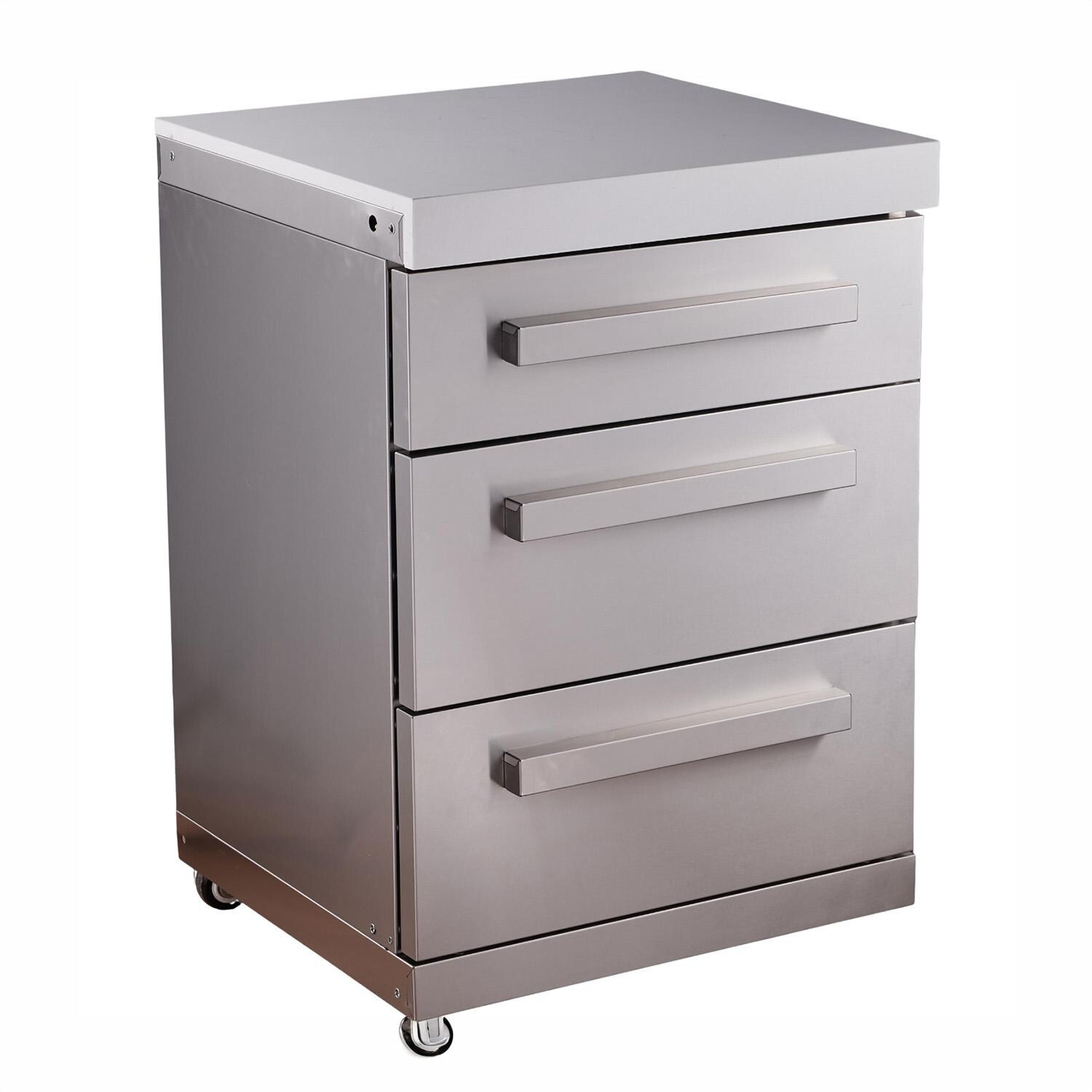 Mont Alpi MADRW-SS Outdoor Rated Triple Drawer Cabinet Module - Stainless Steel - Angled Right - White Background thumbnail