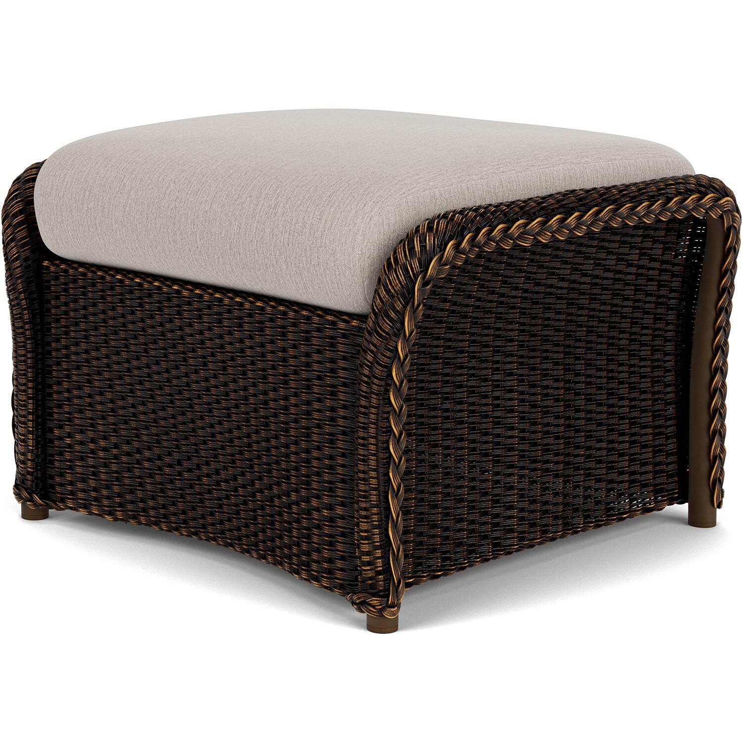 Lloyd Flanders Weekend Retreat Woven Ottoman in Mink Finish W/ Remy Cloud Fabric - Back Right thumbnail