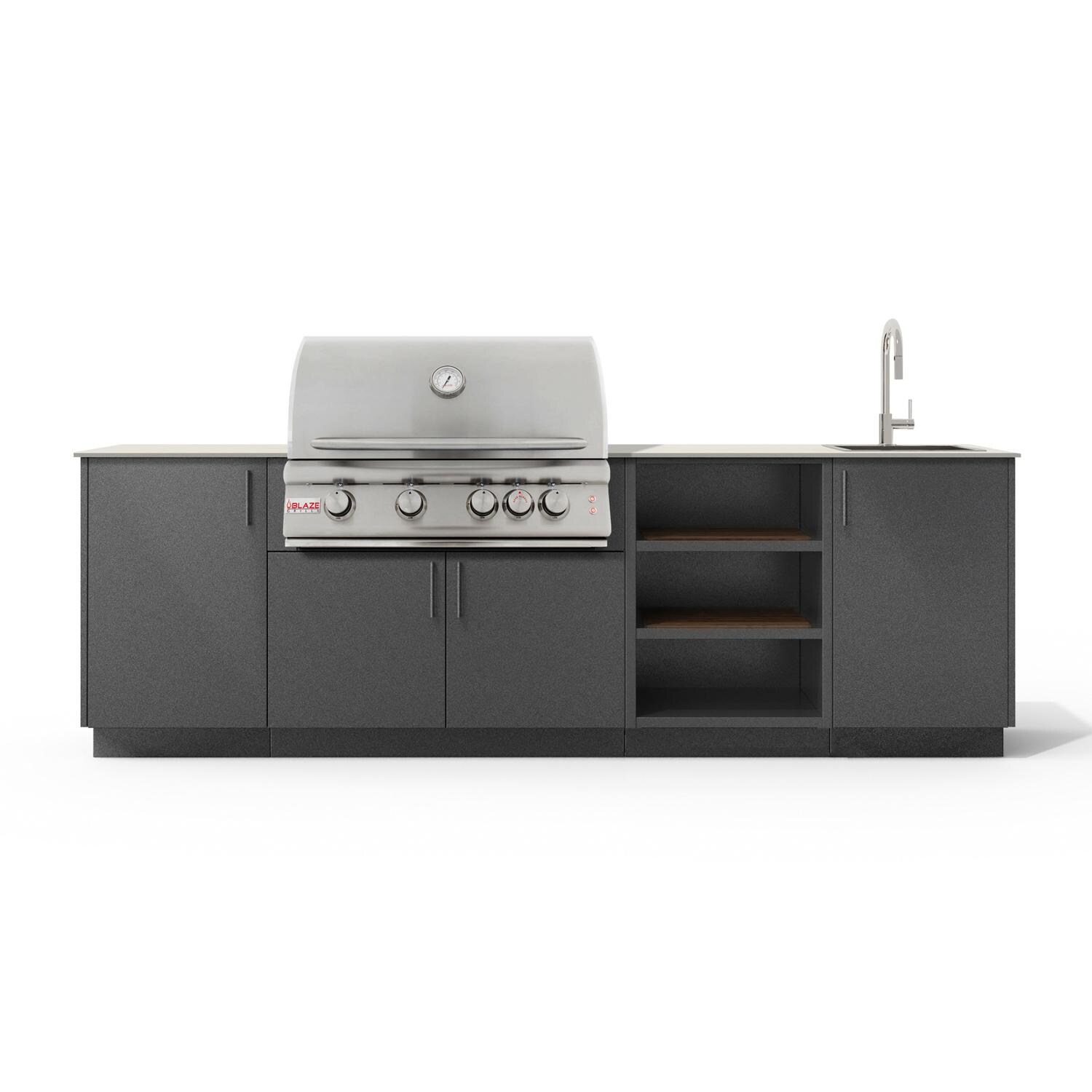 Urban Bonfire B-Mist-36-Blaze-Danae-Anthracite Mist 32 Outdoor Kitchen w/ Blaze Premium LTE Propane Grill, Sink, Danae Countertop & Anthracite Finish - White Background thumbnail
