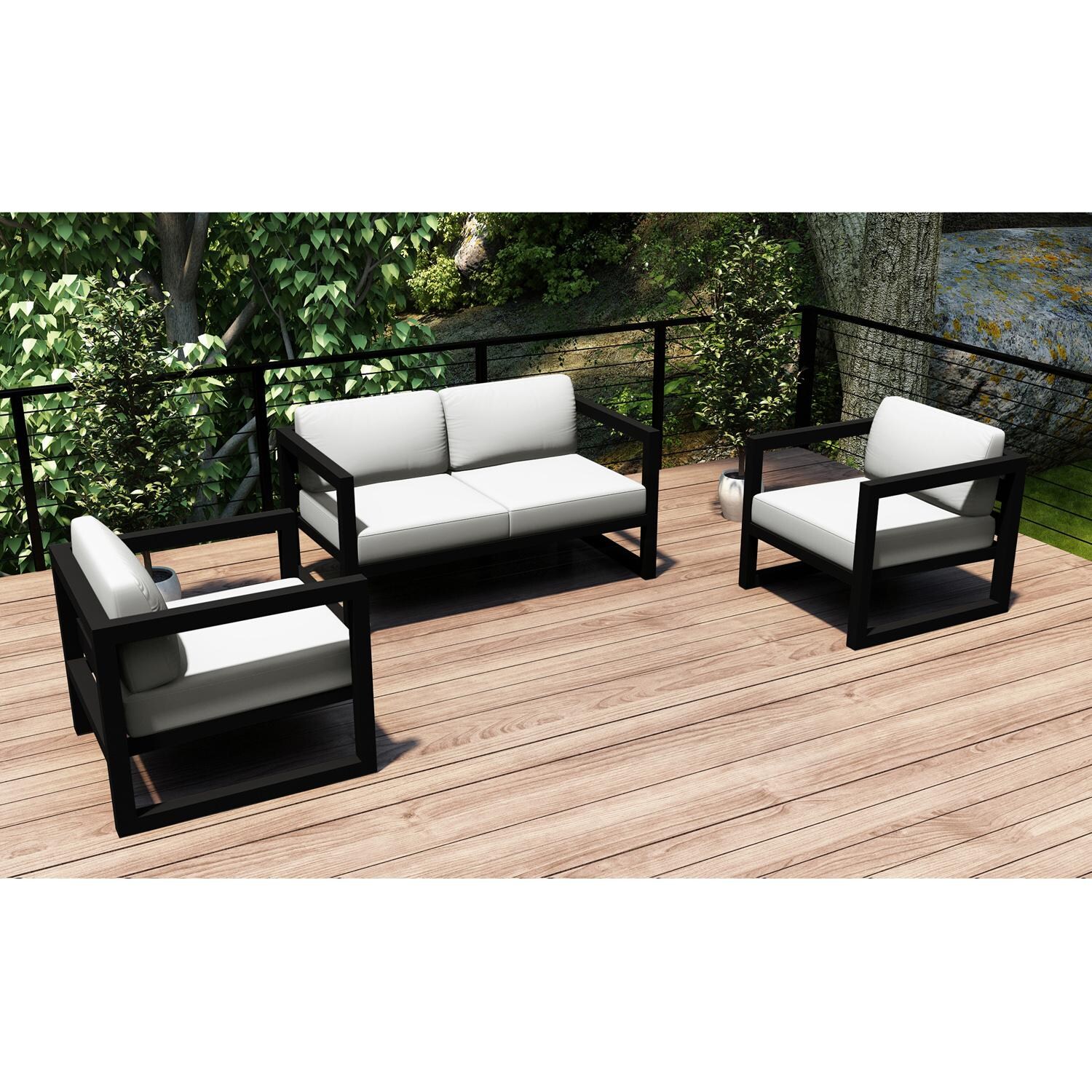 Lakeview MSTYCV-BK-3LSS-CN Misty Cove 3 Pc Aluminum Seating Set in Black w/Loveseat & Canvas Natural Cushions by Lakeview Outdoor Designs - Set Outside - Lifestyle thumbnail