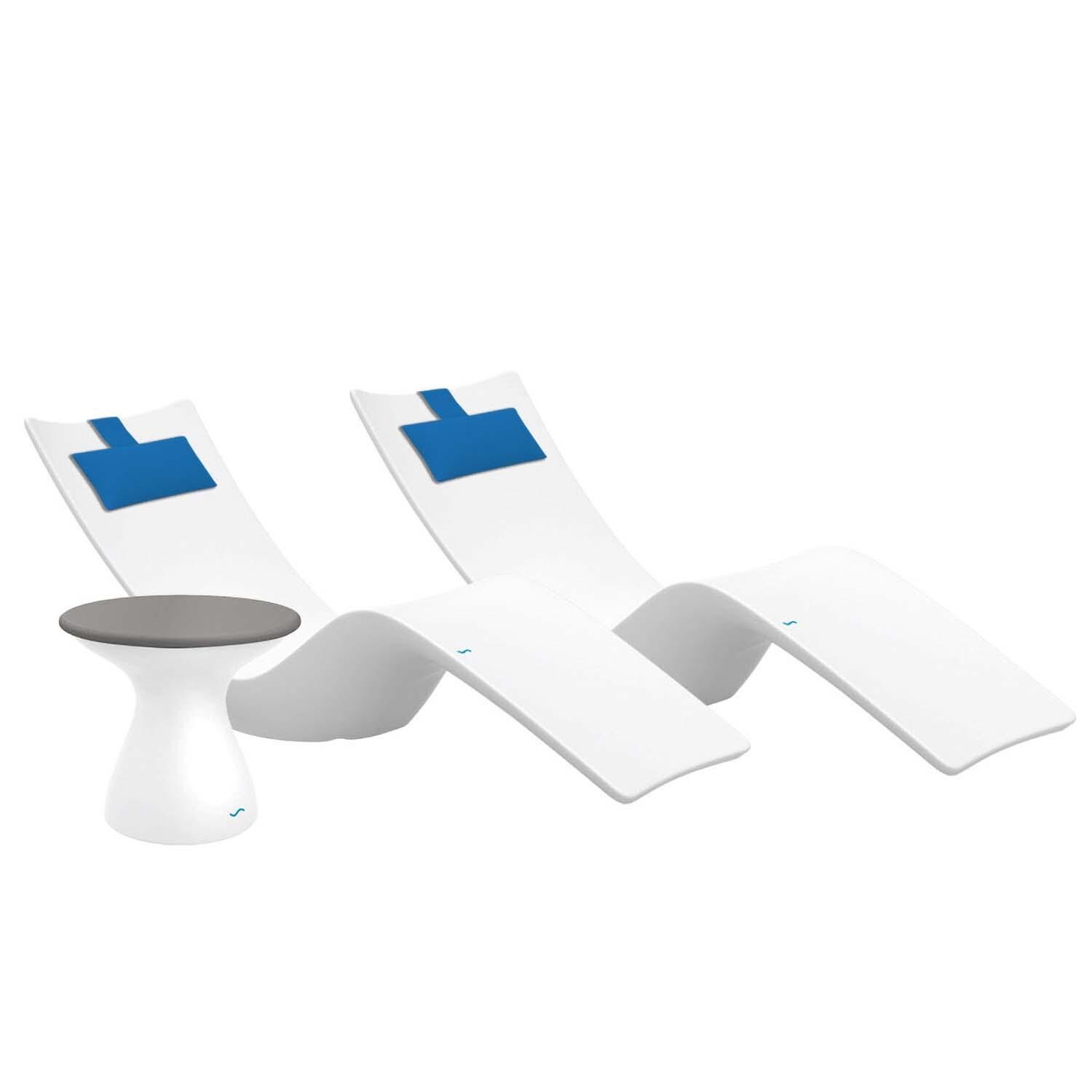 Ledge Lounger Autograph Chaise Lounge (Set of 2) W/Side Table - White W/Gray Lid & Capri Pillow - White Background thumbnail