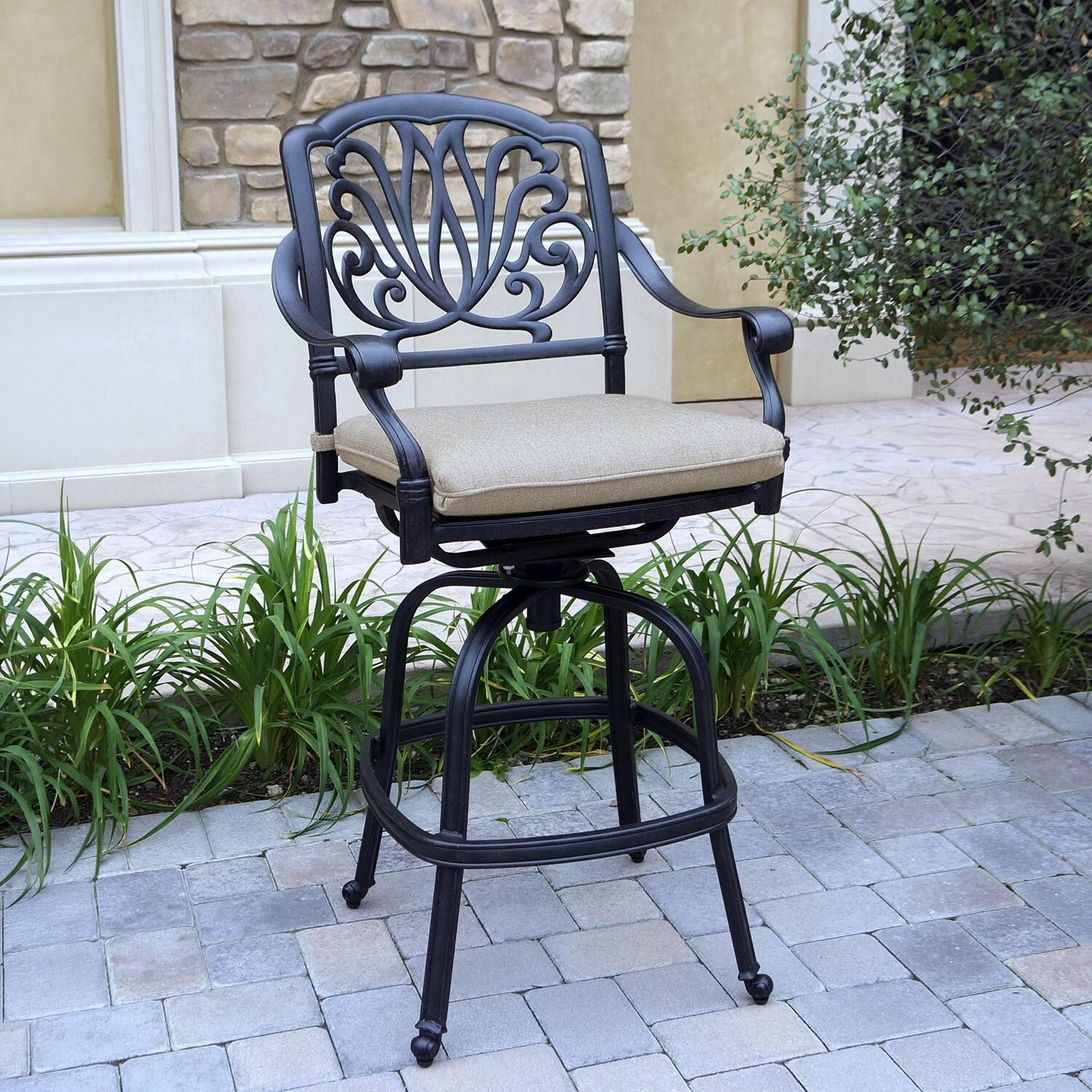 Darlee Elisabeth 5 Pc Cast Aluminum Bar Set w/ 42 Inch Round Series 30 Table in Antique Bronze/Beige - Chair - Lifestyle thumbnail