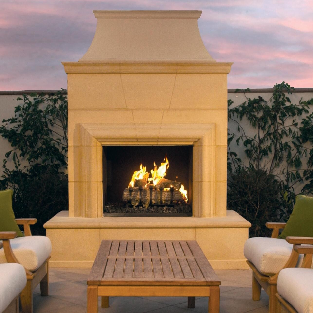 American Fyre Designs Cordova 74-Inch Outdoor Natural Gas Vent-Free Fireplace - Cafe Blanco