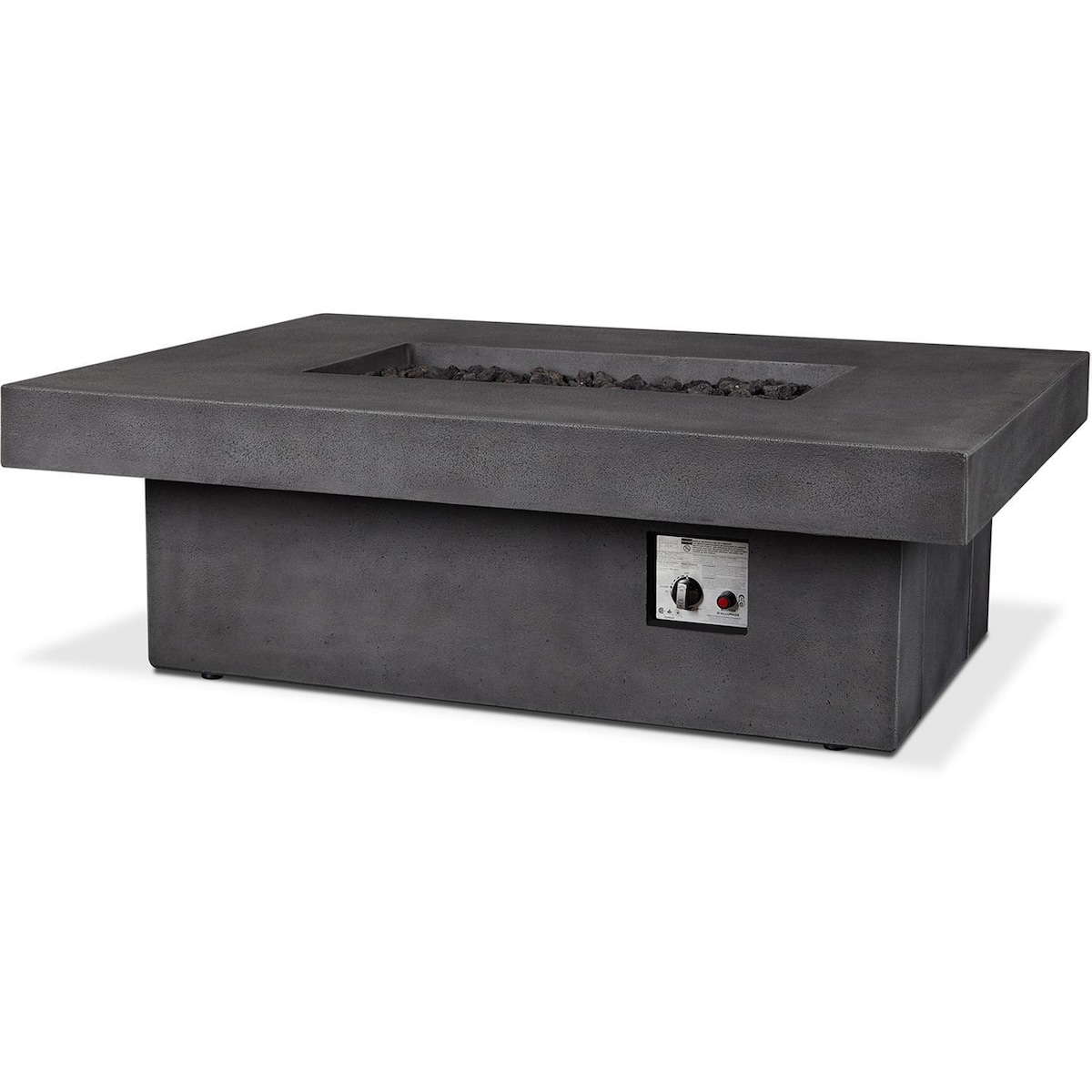 Hickory Bay 3708LP-SMK 60 Inch Rectangular GFRC Propane Fire Pit Table in Smoke by BBQGuys Signature - Angled View No Fire - White Background