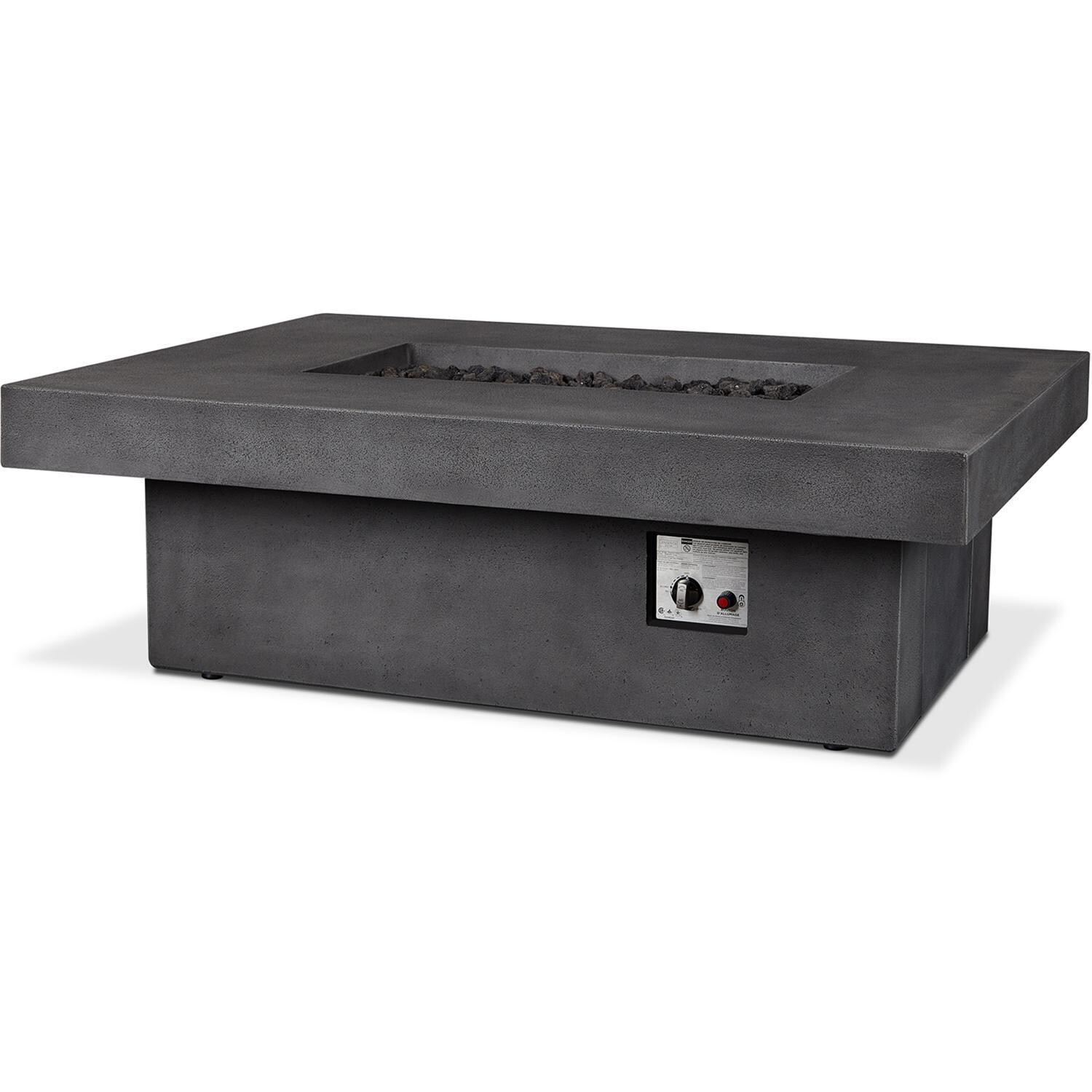 Hickory Bay 3708LP-SMK 60 Inch Rectangular GFRC Propane Fire Pit Table in Smoke by BBQGuys Signature - Angled View No Fire - White Background