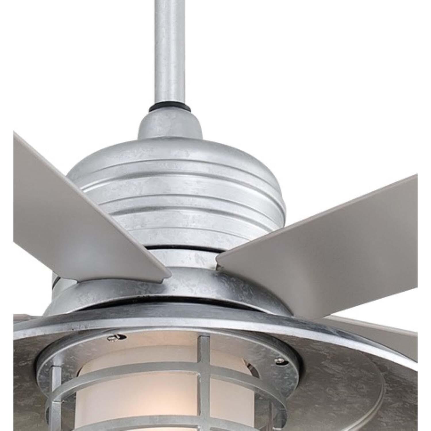 Minka-Aire F582L-GL Rainman 54-Inch 5-Blade LED Ceiling Fan in Galvanized Finish w/ Silver Blades & Acid Etched Glass - Closeup thumbnail