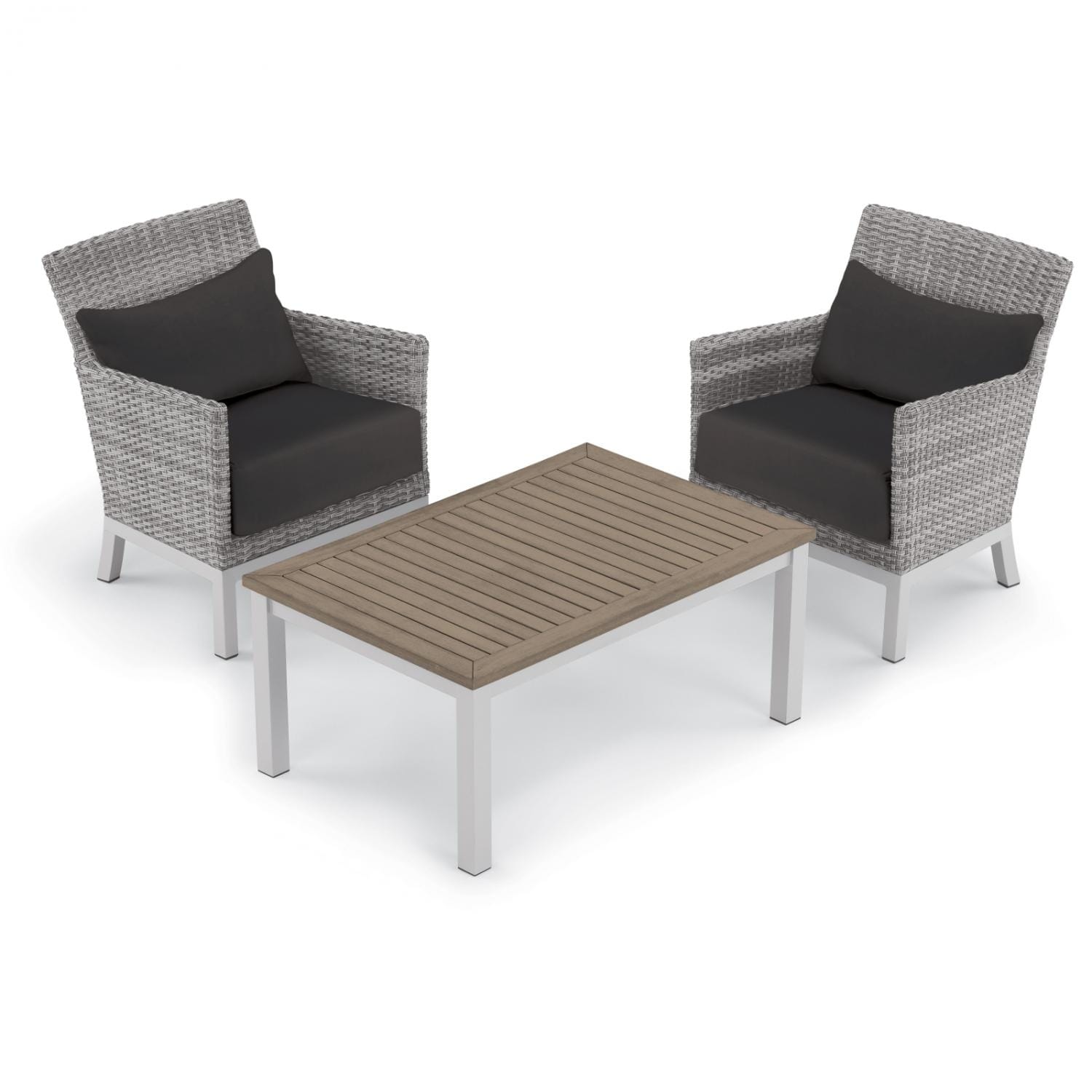 Argento 3 Piece Wicker Patio Conversation Set W Tekwood Vintage Coffee Table Jet Black Cushions Lumbar Pillows By Oxford Garden