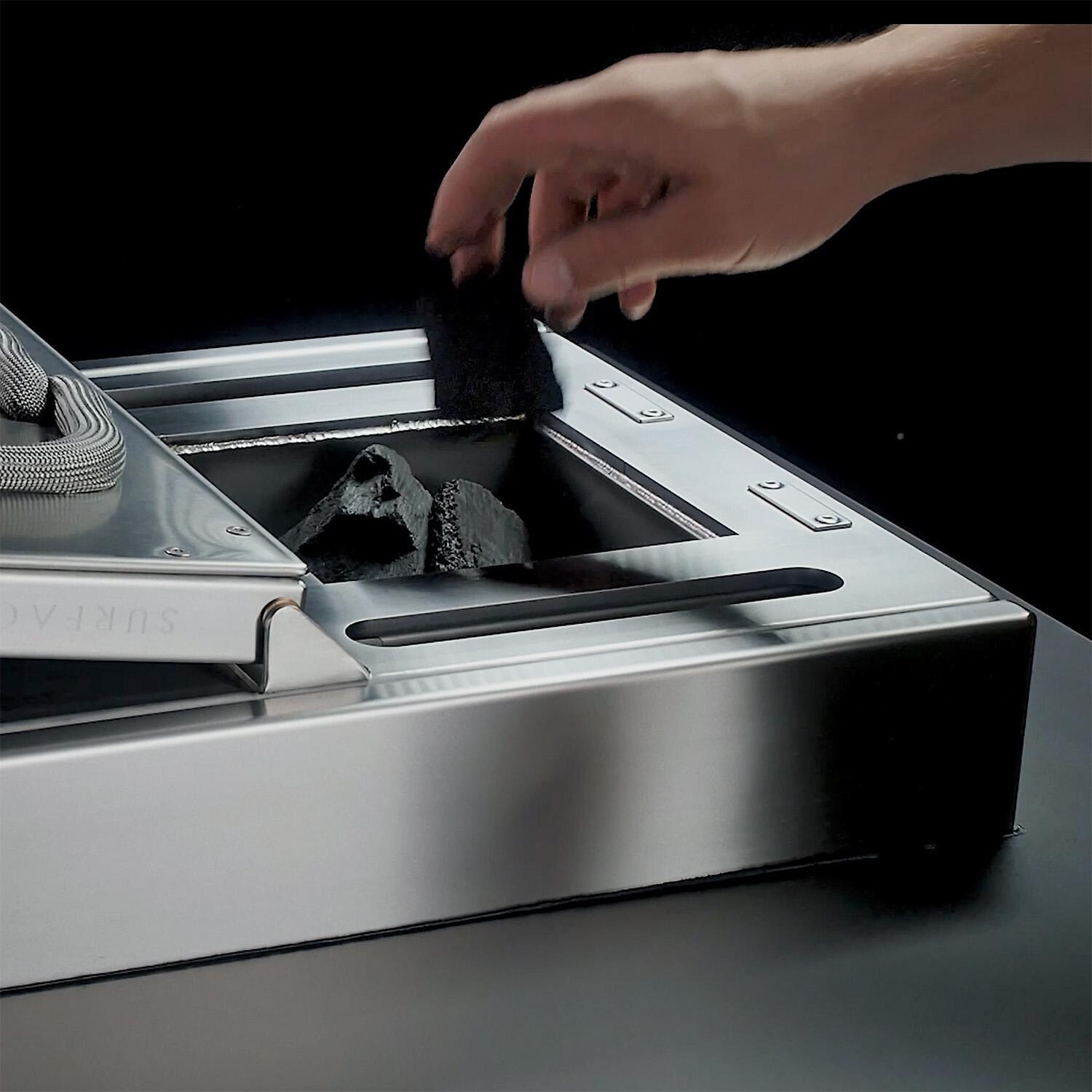 Kalamazoo K-SMOKE2-42 Freestanding Smoker Cabinet w/ Black Top - Loading Charcoal into Hopper thumbnail