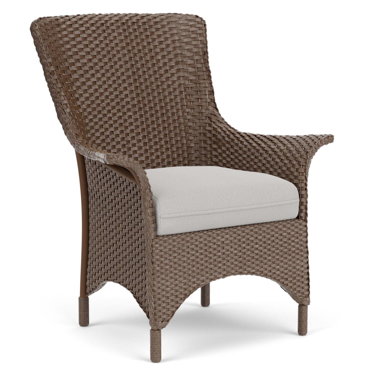Lloyd Flanders Mandalay Dining Armchair In Bark Finish With Tundra Dove Fabric - Angled thumbnail