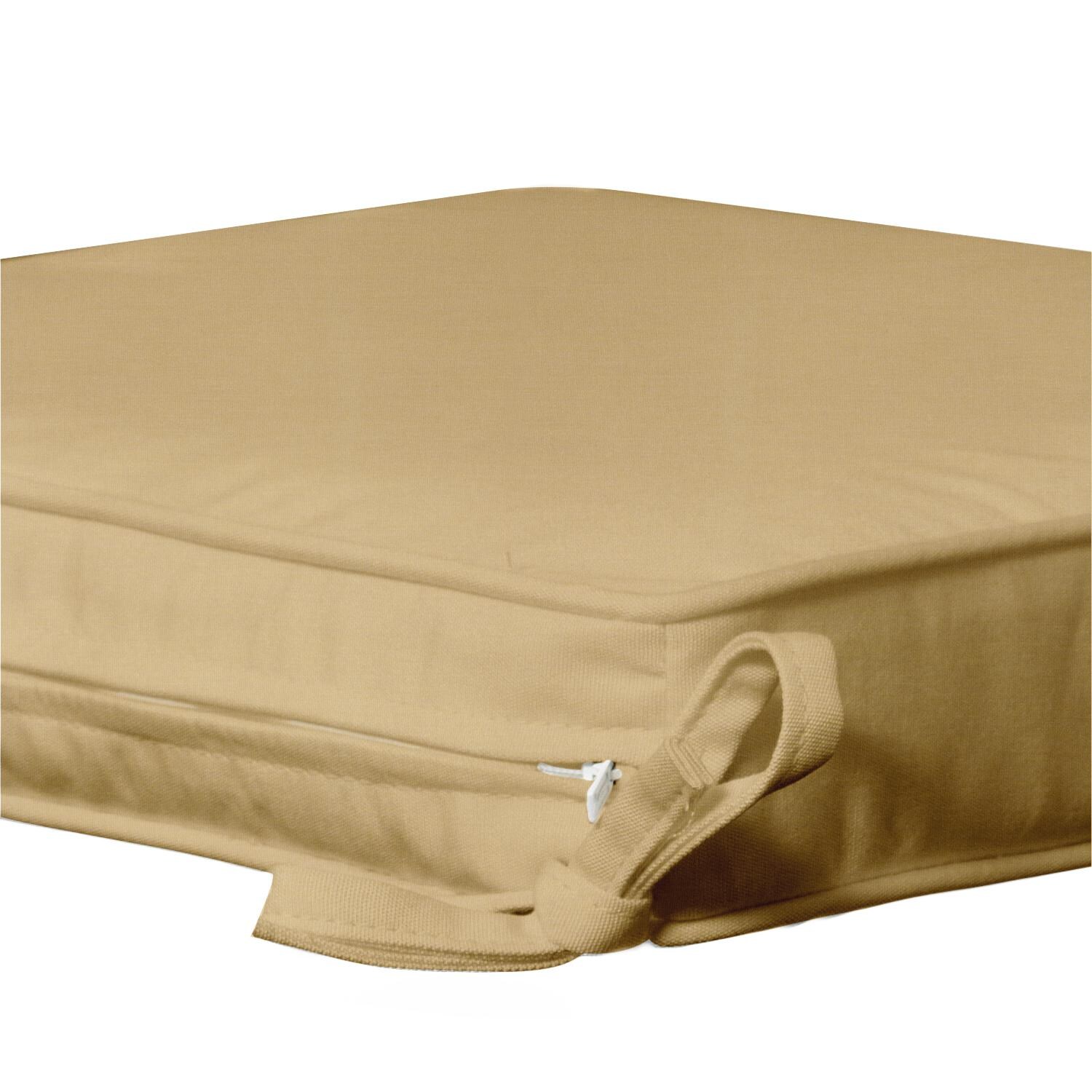 Sunbrella Canvas Wheat Small Outdoor Replacement Seat Cushion W/ Piping By UltimatePatio.com - Zipper and Tie Detail thumbnail