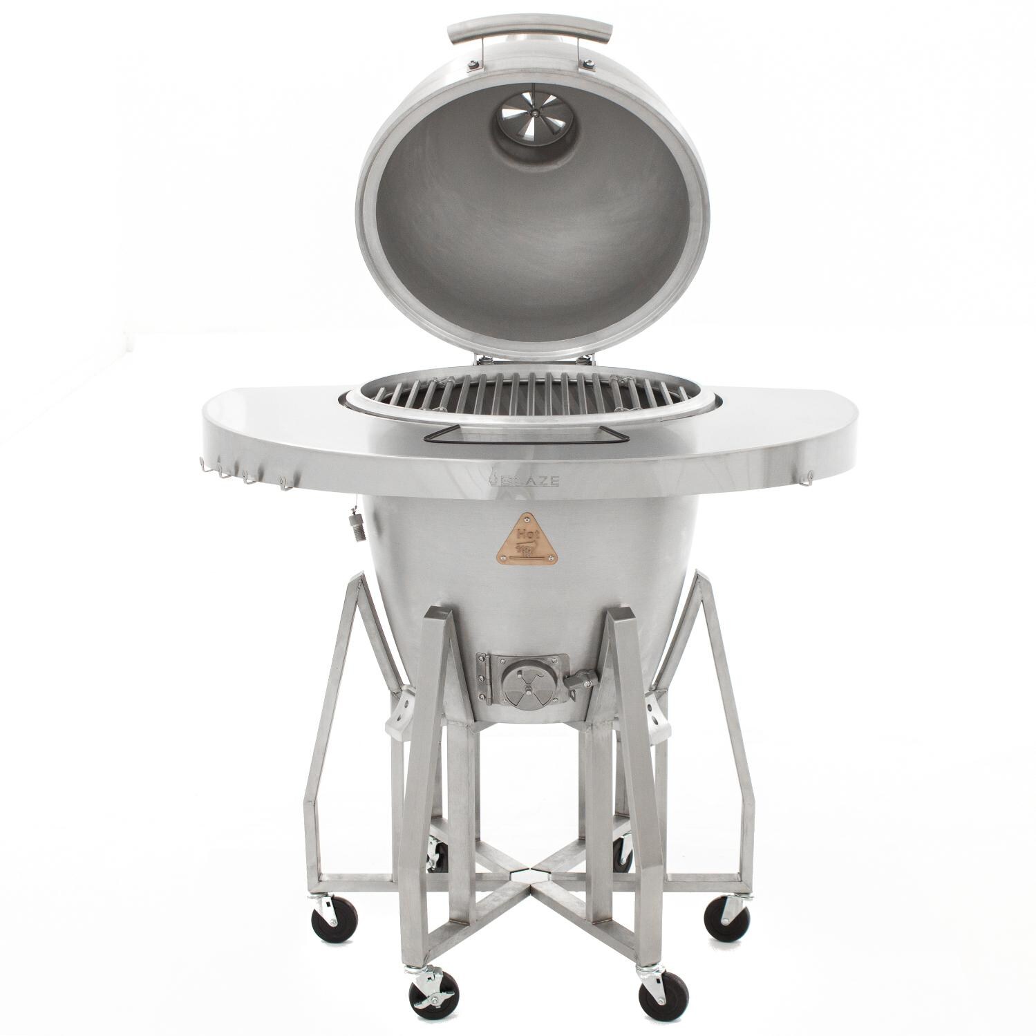 Blaze 20-Inch Freestanding Cast Aluminum Kamado Grill With Round Shelf - Open View thumbnail