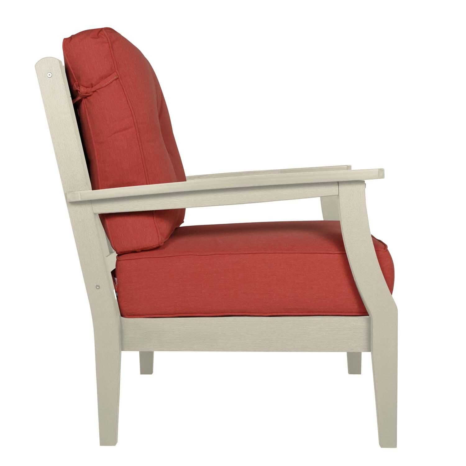 Blushing Bay Recycled Plastic Club Chair in Canvas Persimmon/Whitewash by Lakeview Outdoor Designs - Side View - White Background thumbnail