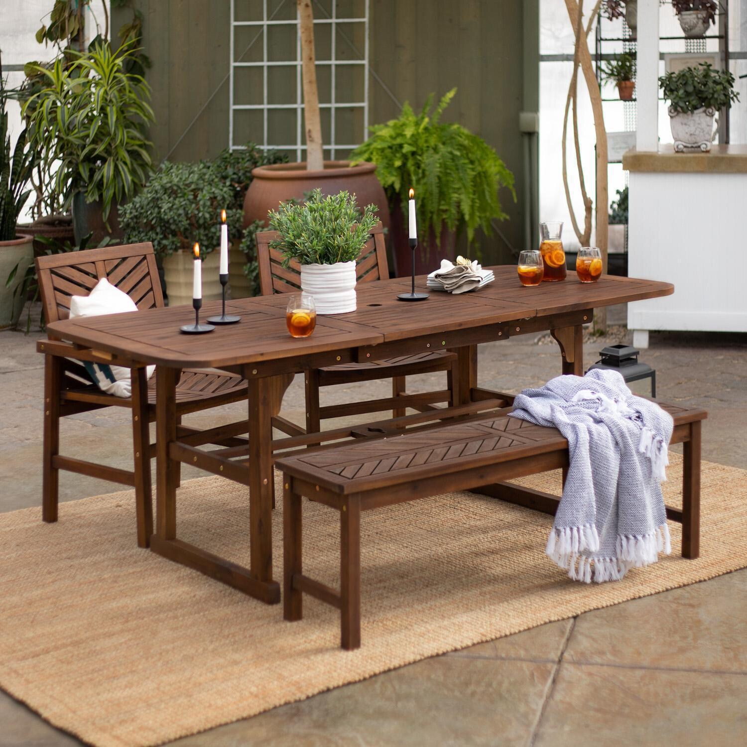 Ultimate Patio Wishlake 4 Piece Acacia Patio Dining Set W/ 55-79 X 35 Inch Extension Rectangular Table - Dark Brown thumbnail