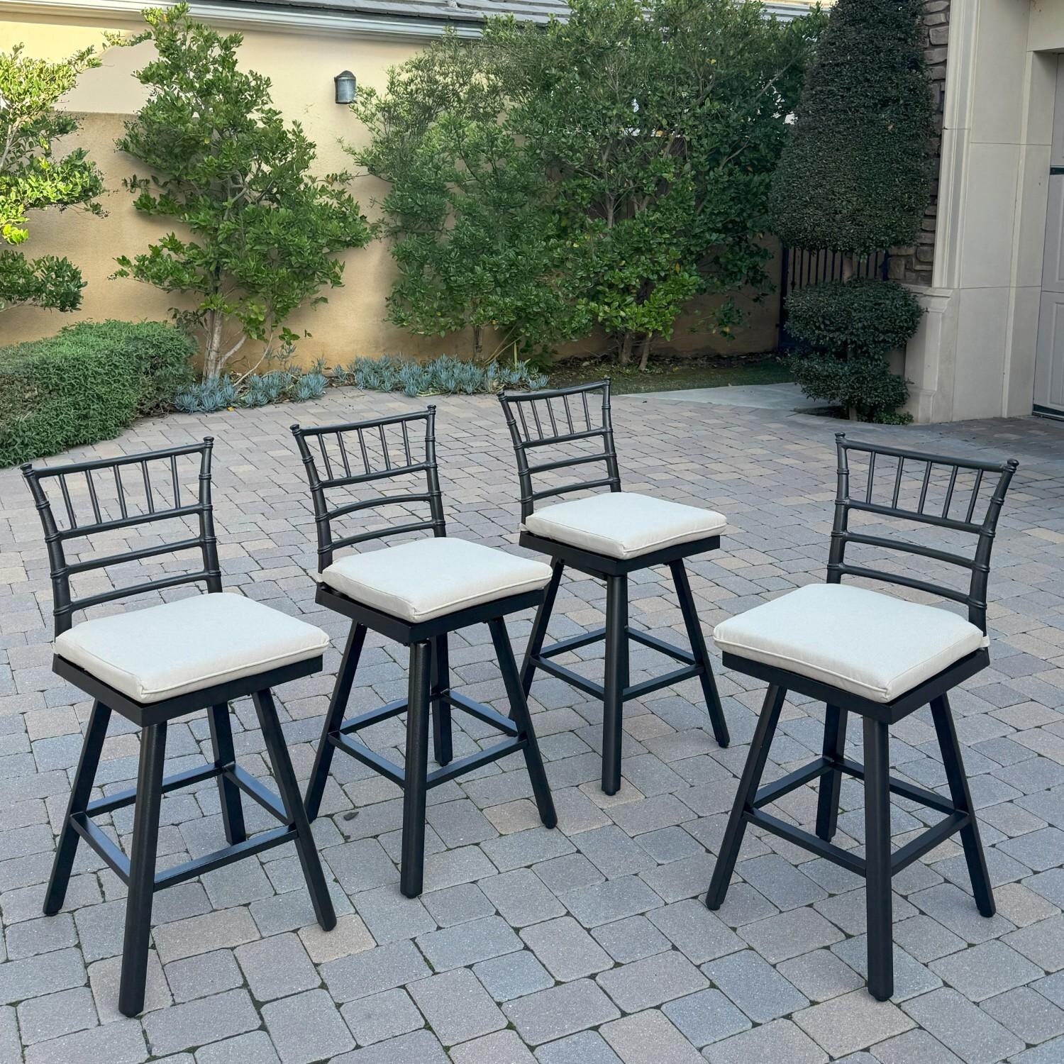 Bella 4 Pc Aluminum Swivel Counter Height Bar Stool Set in Beige/Dark Brown by Darlee - Hero - Lifestyle thumbnail