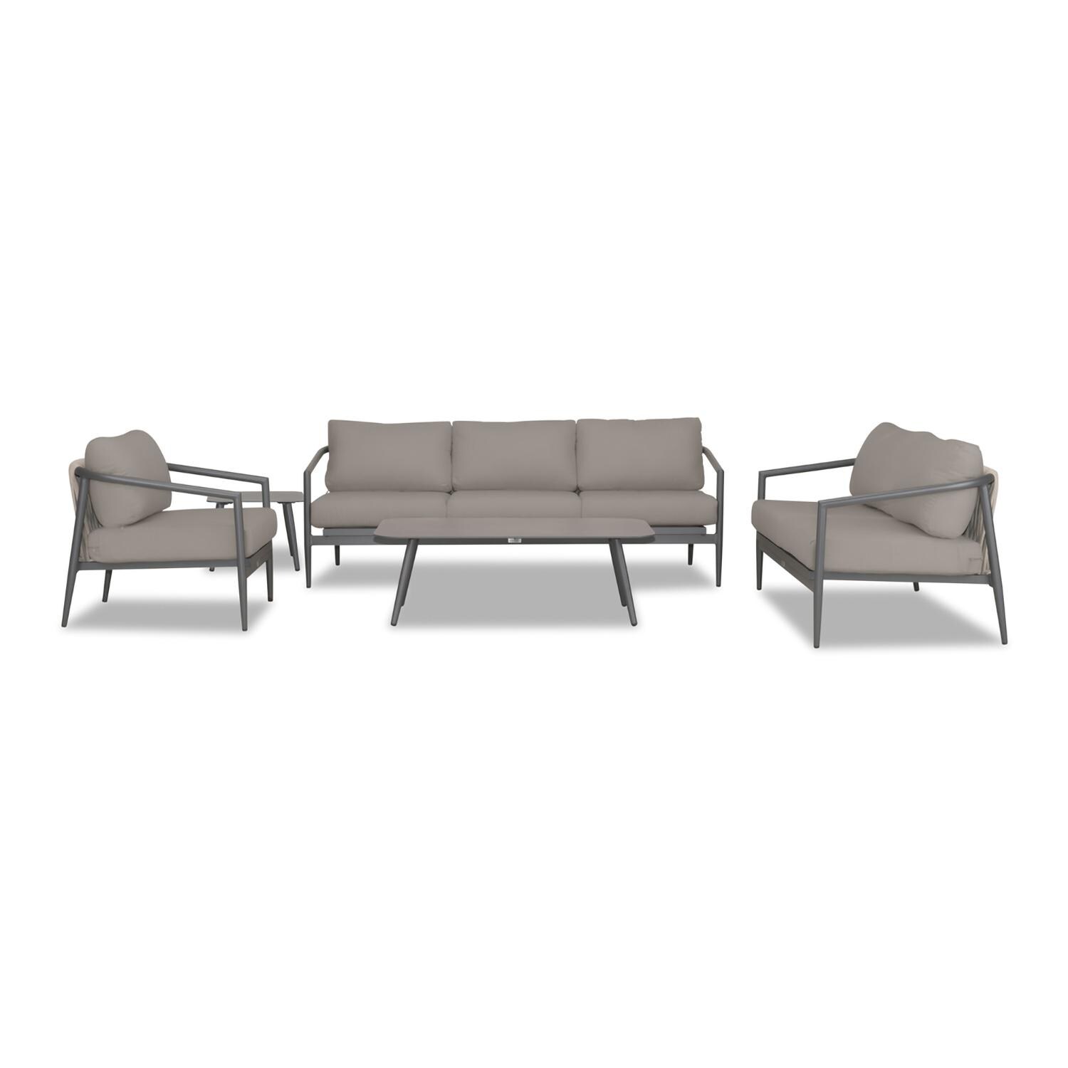 Lakeview Midnight Cove 5 Pc Aluminum Sofa Seating Set in Slate/Pebble Gray/Canvas Charcoal - Front - White Background thumbnail
