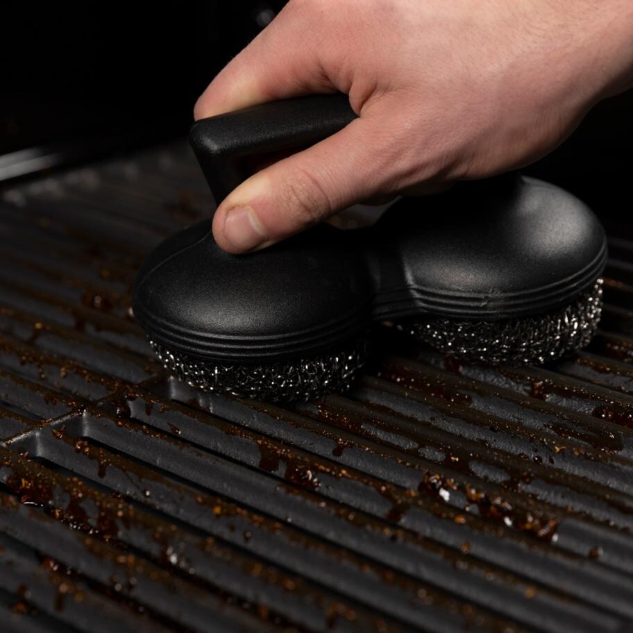 GrillPro Scrubber Brush w/ Stainless Steel Dual Pad - 71447 - In Use - Lifestyle thumbnail