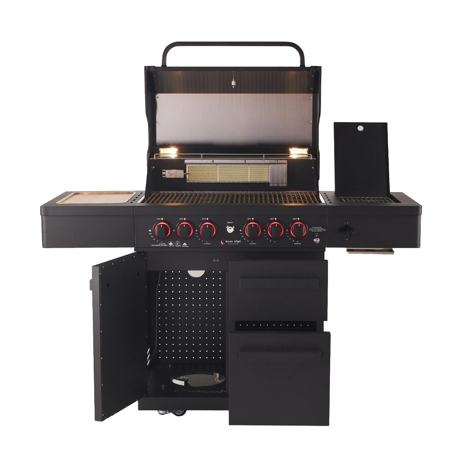 Mont Alpi MA-988 Performance Black Series 4 Burner Propane Grill - Open - White Background thumbnail
