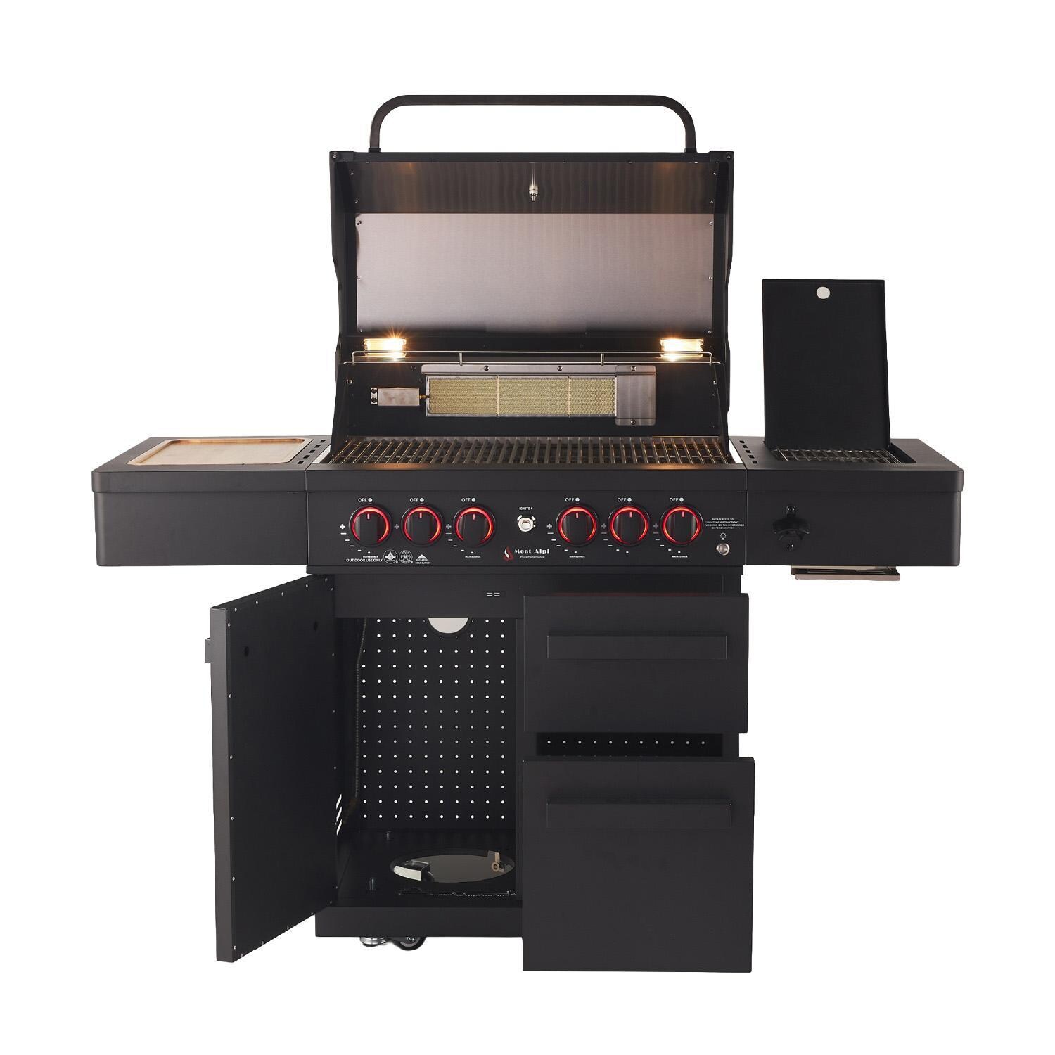 Mont Alpi MA-988 Performance Black Series 4 Burner Propane Grill - Open - White Background thumbnail