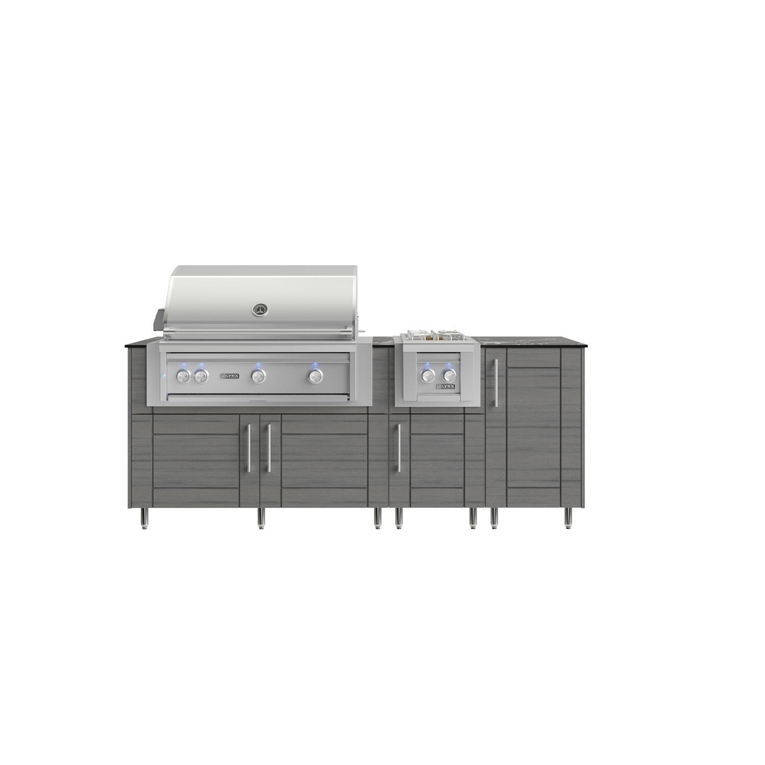 WeatherStrong Abaco 7 Ft Outdoor Kitchen Island w/ Lynx Natural Gas Grill & Side Burner in Dark Ash/Midnight Ice - Island - White Background thumbnail