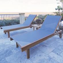 Sundaze 3 Piece Teak Patio Chaise Lounge Set W/ 20 Inch Square Side Table By Royal Teak Collection - Gray Sling