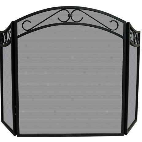 UniFlame 52Inch 3 Fold Black Wrought Iron Fireplace Screen With