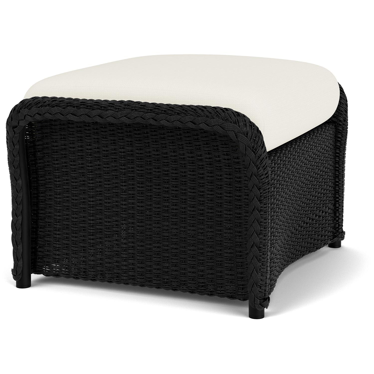 Lloyd Flanders Weekend Retreat Woven Ottoman in Ebony Finish W/ Sailcloth Salt Fabric - Angled thumbnail
