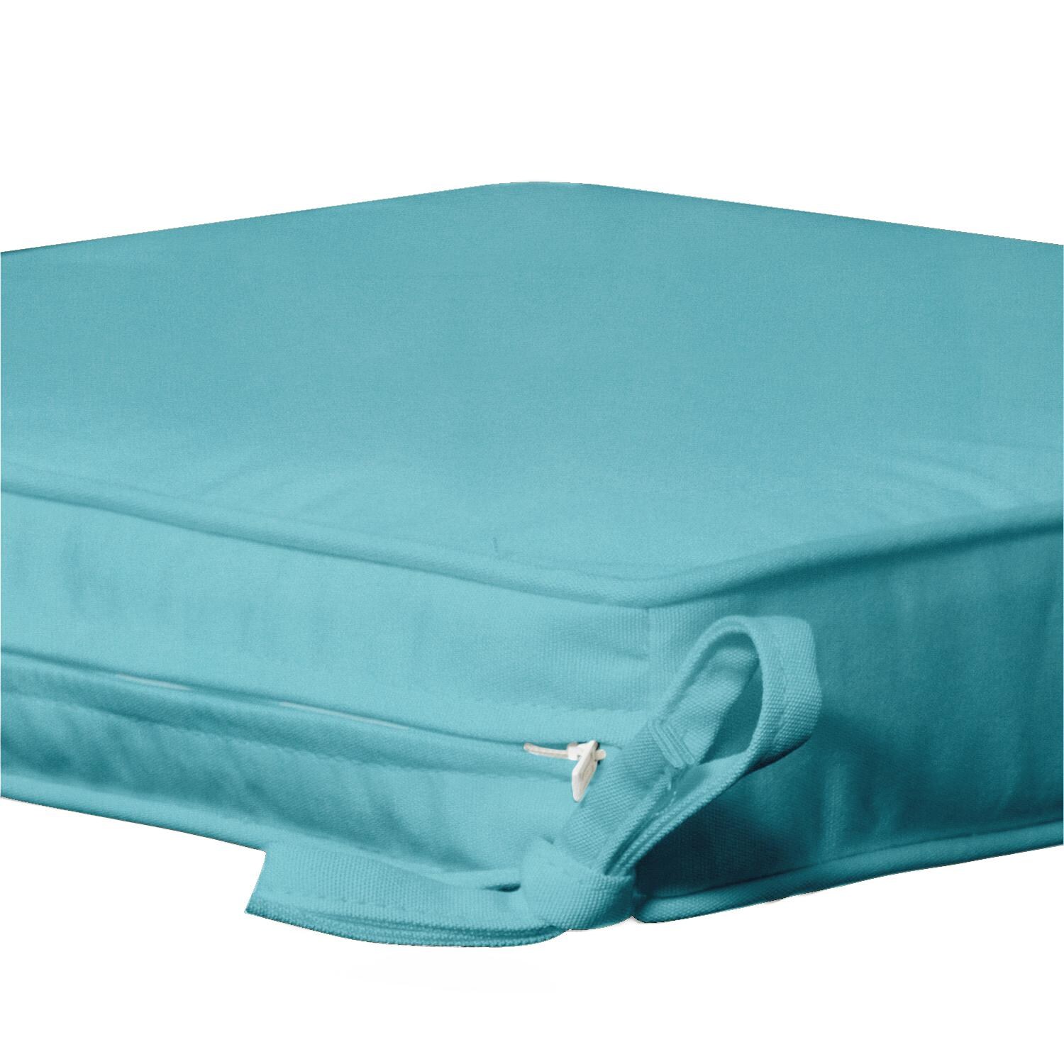 Sunbrella Canvas Aruba Medium Outdoor Replacement Seat Cushion W/ Piping By UltimatePatio.com - Zipper and Tie Detail thumbnail