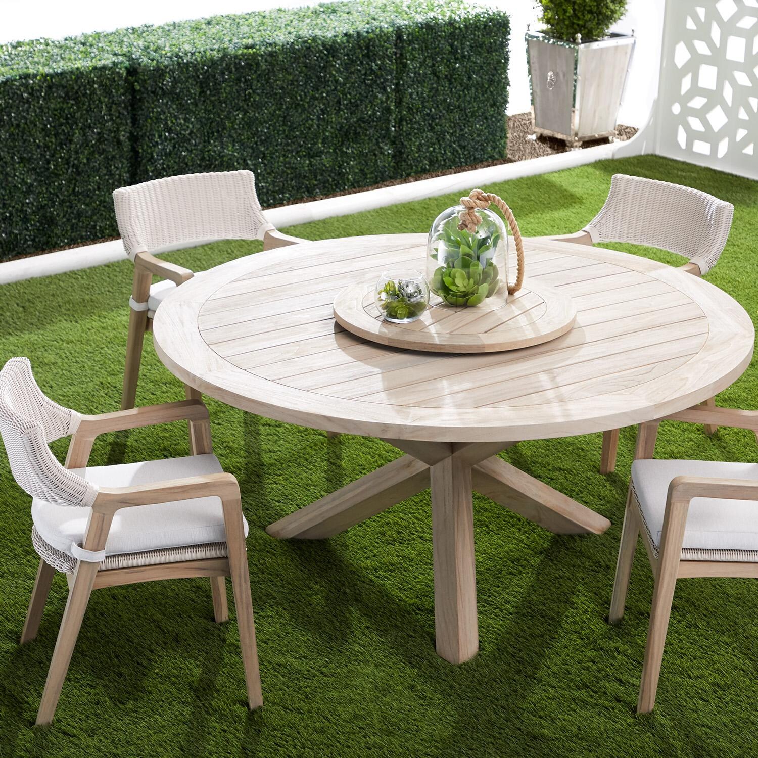 Lakeview 63 Inch Gray Teak Round Dining Table - Shown W/Dining Set thumbnail