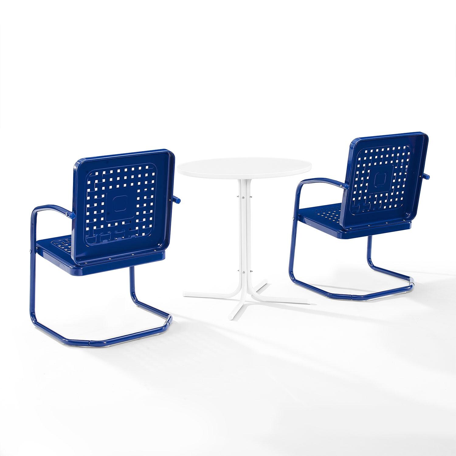 Ultimate Patio UP-32242NV 3Pc Retro Outdoor Bistro Set in Navy Blue - Rear View - White Background thumbnail